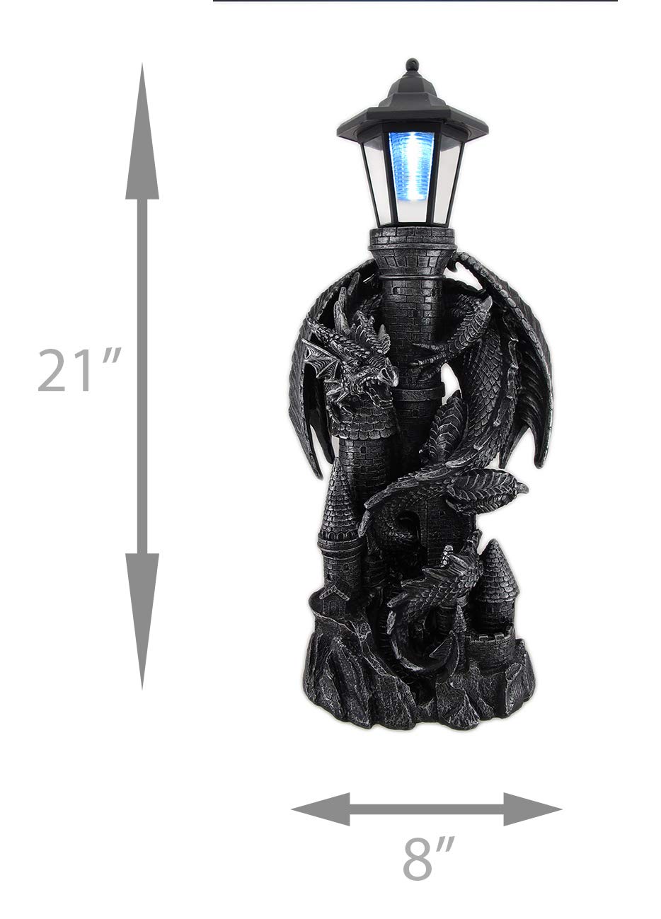 Solar-Powered Medieval Dragon Statue with LED Lantern - 21 Inch Gothic Outdoor Decor for Garden, Patio & Castle Theme - Keeper of The Castle Symbolizing Protection & Enchantment