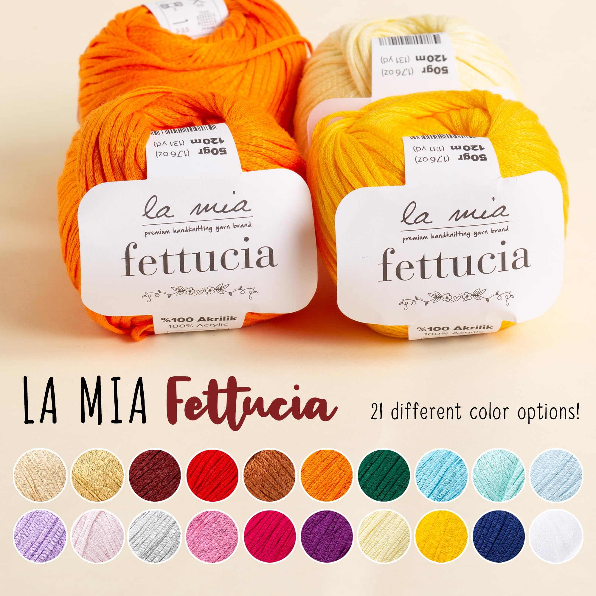 6-Pack La Mia Fettucia Chainette Tape Yarn - 100% Acrylic, 10.5oz Total (1.76oz/50g Each), 131 Yards (120m) per Ball, Light DK Weight, Navy Blue (L023) - Perfect for Knitting, Crocheting, and DIY Craft Projects