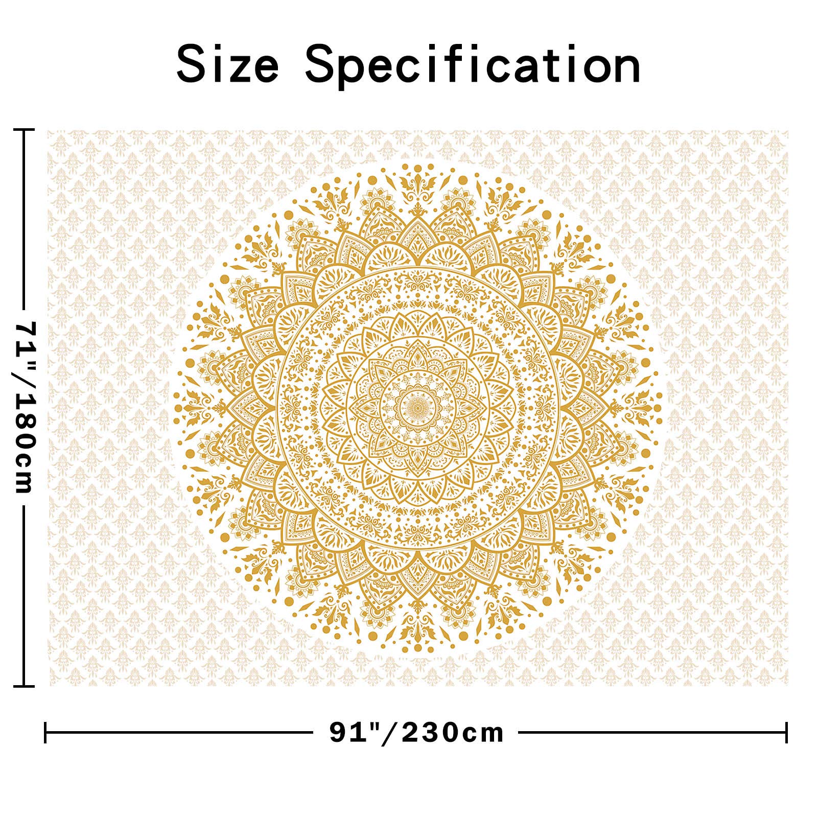 Edeesky White and Gold Mandala Tapestry Wall Hanging - Boho Chic Home Decor for Living Room, Bedroom, Dorm - Perfect for Meditation Spaces, Yoga Studios & Festival Decor