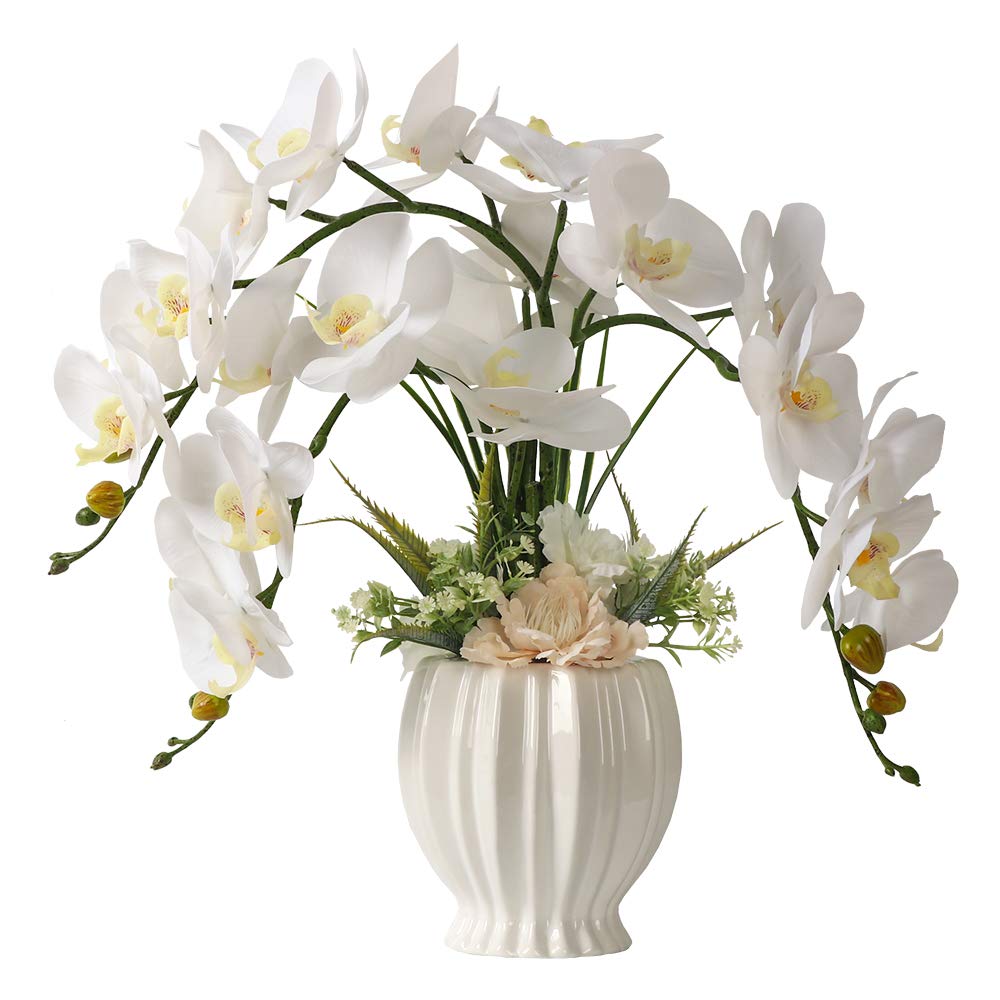 Premium Artificial Orchid Plant in Pot with White Vase - Realistic Fake Flowers for Home & Office Decor - Perfect for Living Room, Bedroom, Wedding Centerpiece & Indoor Decoration (Style 3)