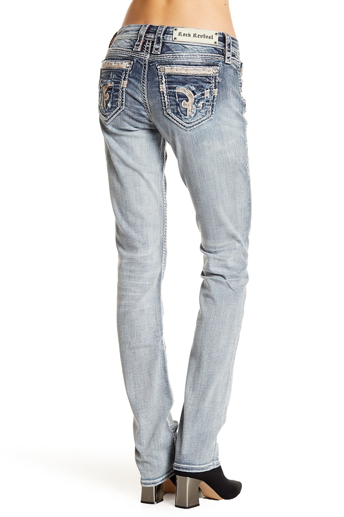 Rock Revival Women's Nancy Embellished Easy Straight Leg Jeans - Stylish Distressed Denim Pants for Casual Outings & Night Out