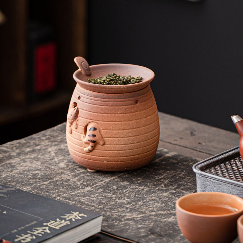 Handmade Coarse Pottery Cat Tea Leaf Stove - Perfect for Brewing Loose Leaf Tea in Home & Garden Decor