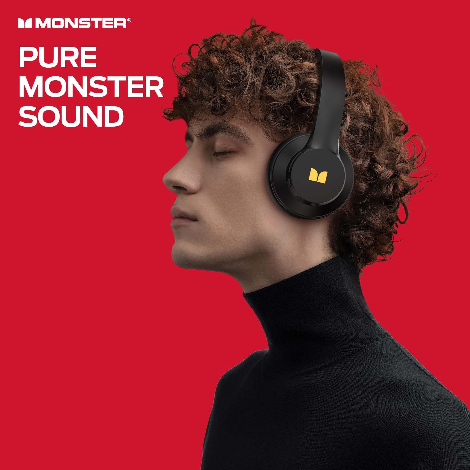 Monster Mission 100 Wireless Bluetooth Headphones - Over Ear Headphones with Deep Bass, HD Calls, 40H Battery Life, Bluetooth 5.4, Lightweight Comfort for Travel, Work, Gaming & Music (Black)