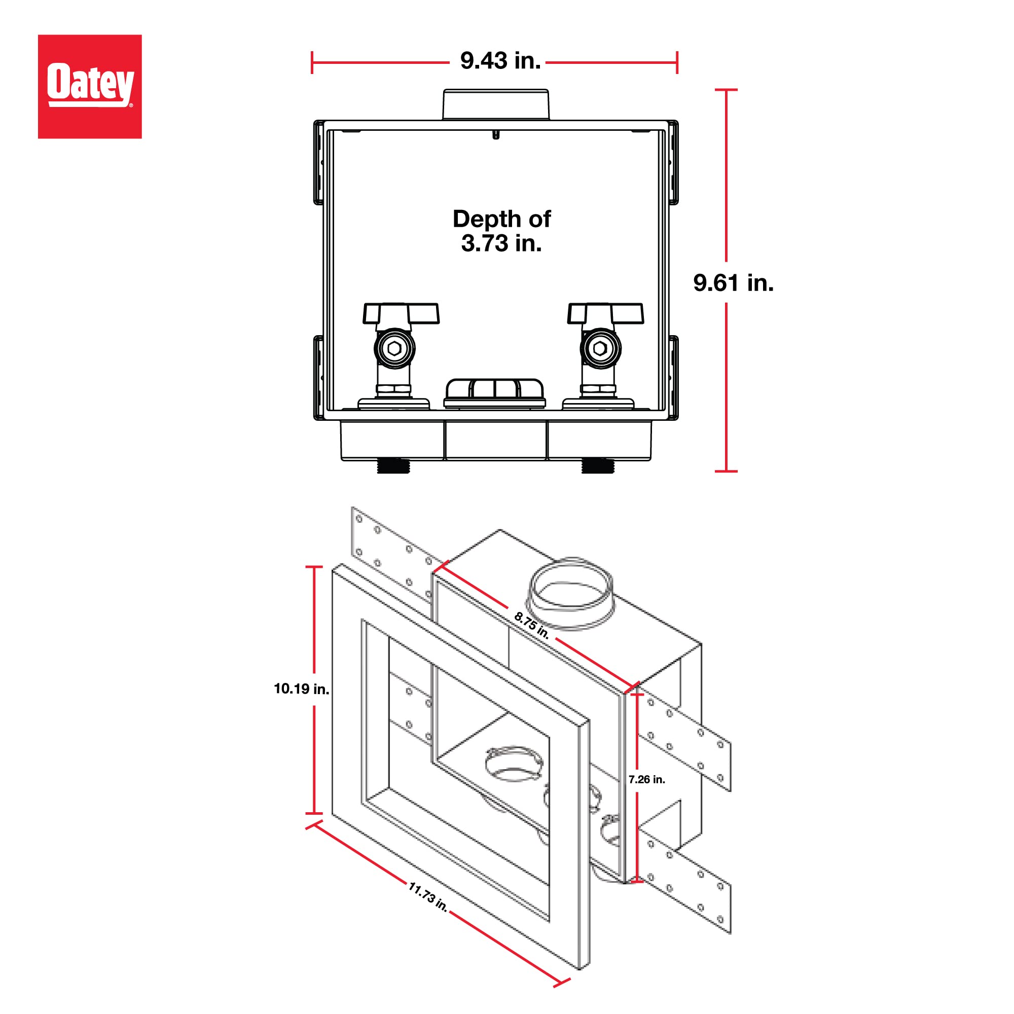 Oatey 38537 Quadtro Washing Machine Outlet Box F1807 PEX Tail Piece - Single Lever, 2