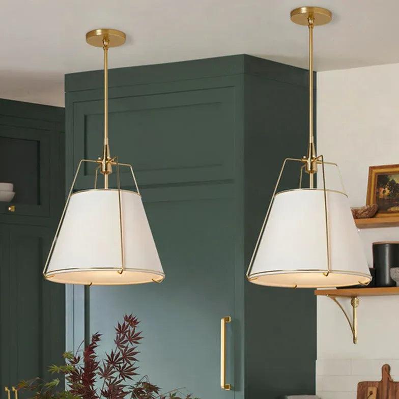 Modern White Fabric Shade Pendant Light - Elegant Ceiling Lighting for Living Room, Bedroom & Dining Area