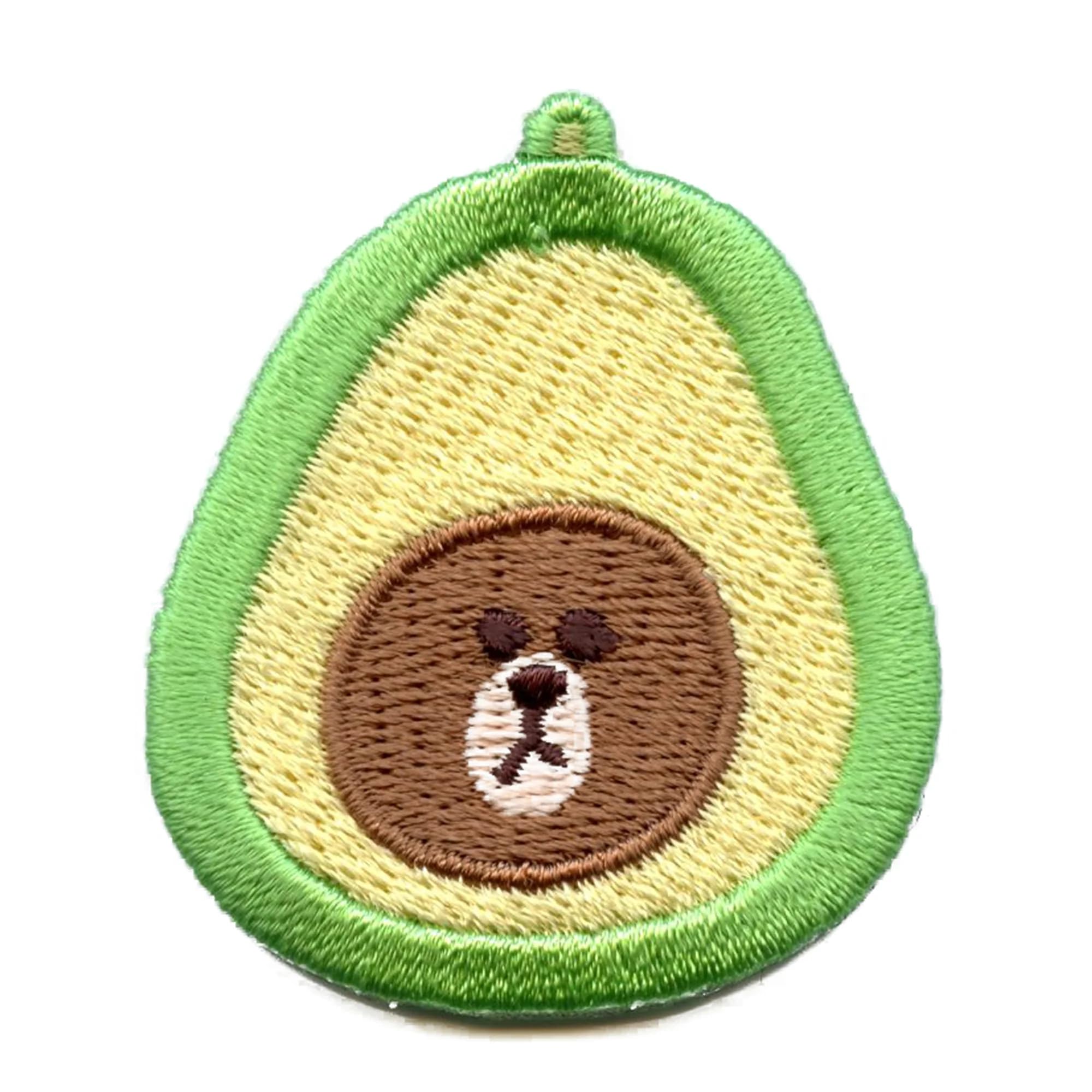 Line Friends Brown Bear Embroidered Iron-On Patch - Avocado Hat Design for DIY Crafts, Backpacks & Denim Jackets