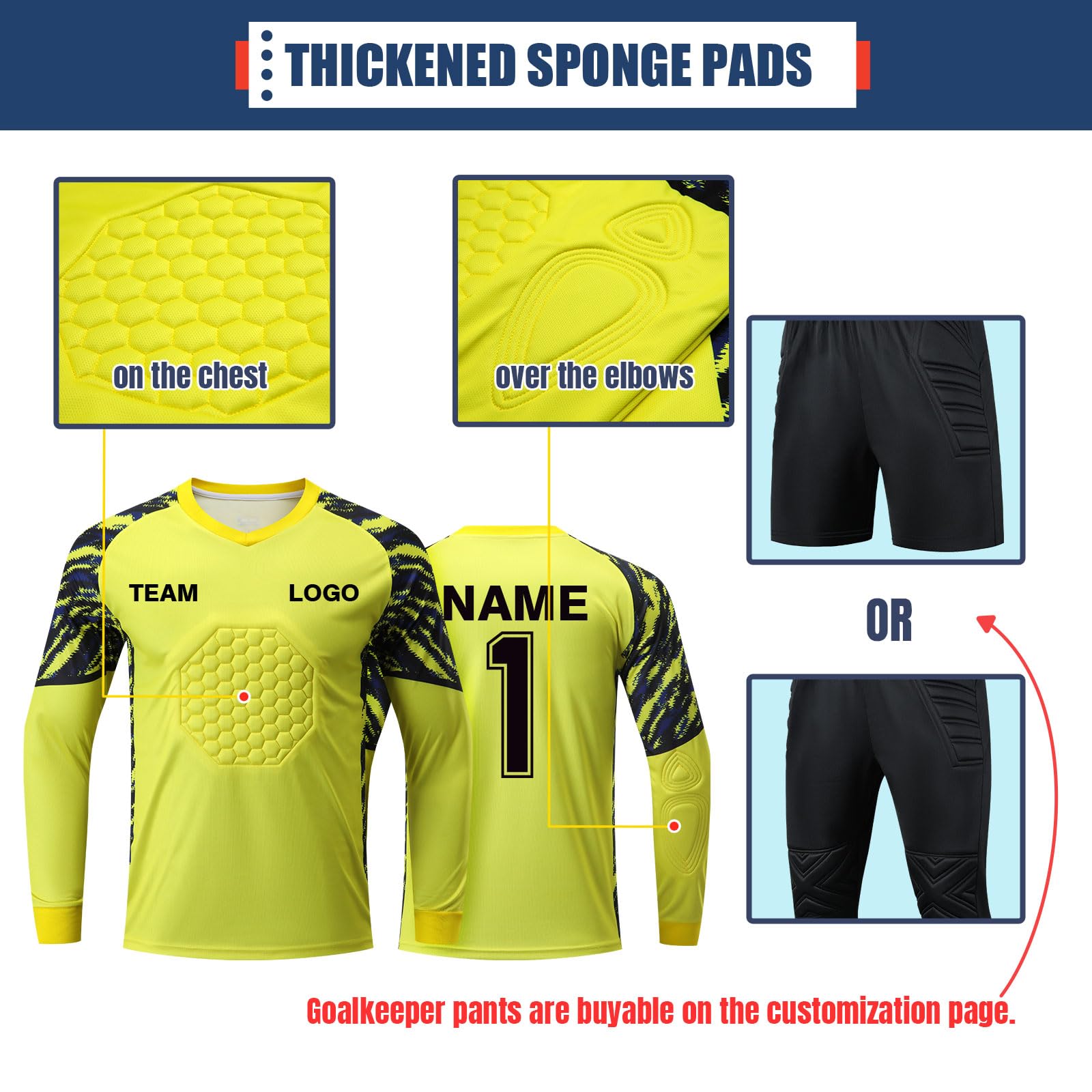 Custom Soccer Goalkeeper Jersey - Padded Goalie Shirt for Kids, Youth & Adults with Name & Number Printing | Team Sports Uniform for Training & Match Play