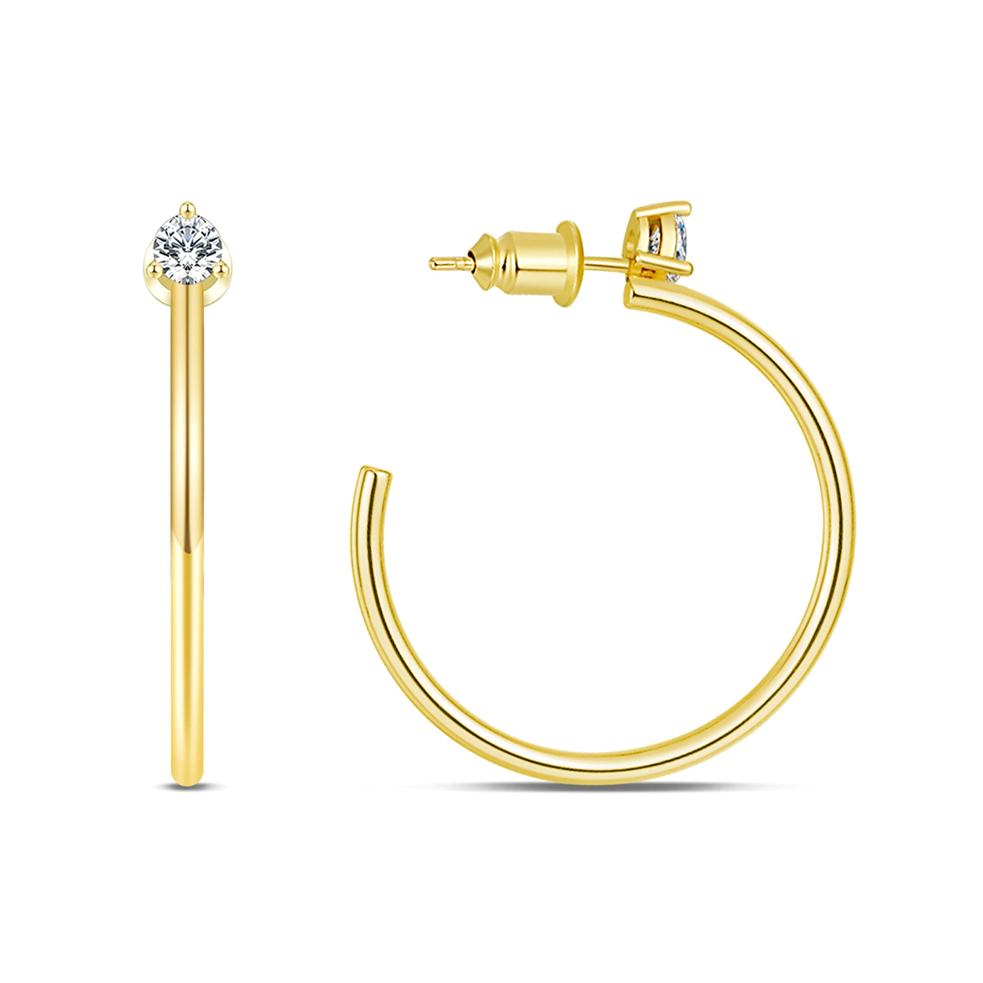 Jollone 14K Gold Plated Thin Hoop Earrings for Women & Girls - Lightweight Cubic Zirconia Studded Hoops | Perfect for Everyday Wear, Parties & Gift Giving