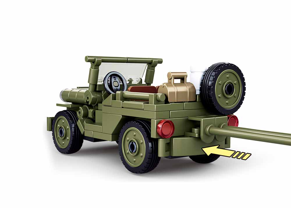 US Army WWII 4x4 Willys Jeep with Field Cannon M38 B0853 - Military Vehicle Model for Collectors & Historical Reenactments