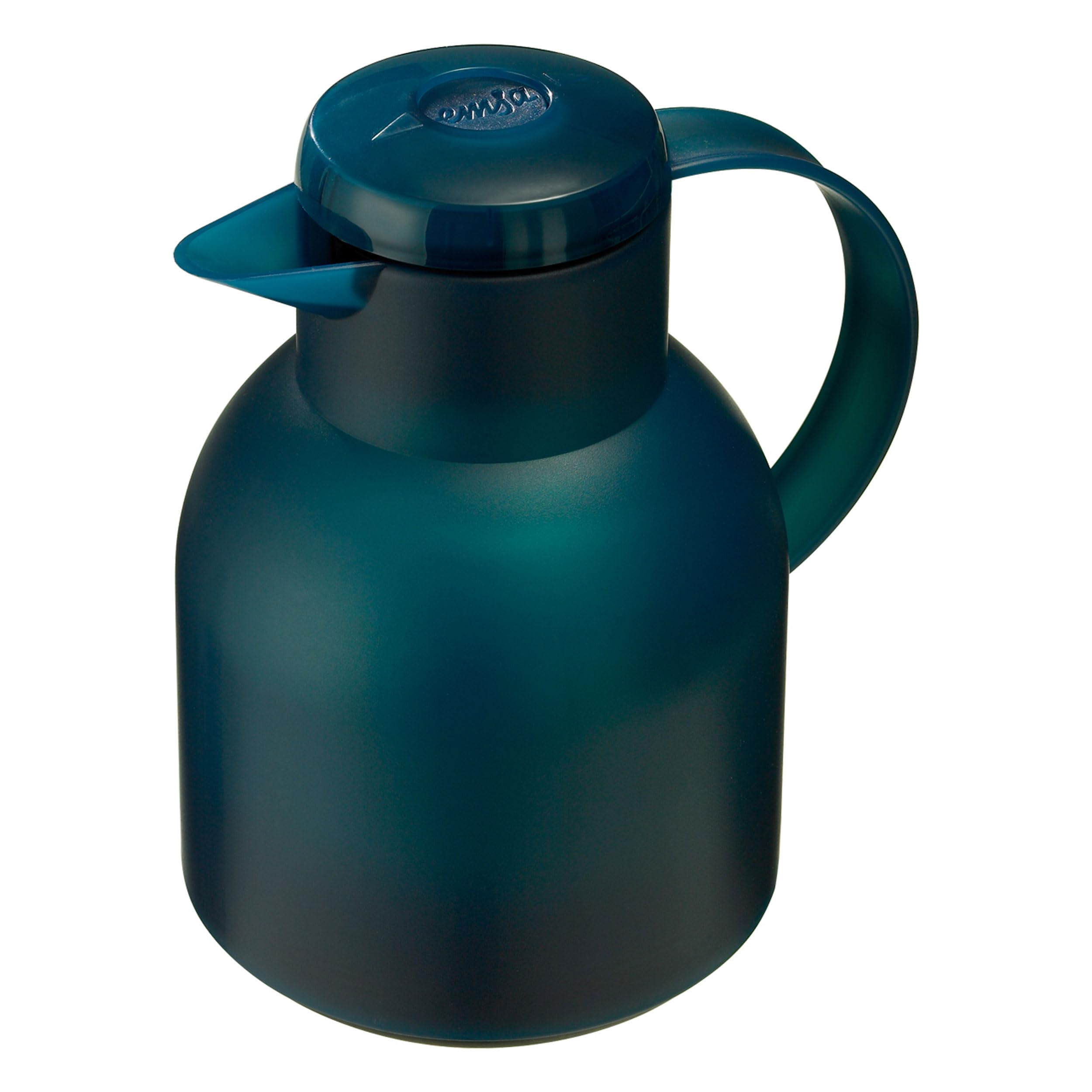 Emsa 505719 Samba 1.0L Quick Press Closure Vacuum Insulated Jug - BPA Free, Leak Proof, Translucent Turquoise - Perfect for Coffee, Tea & Cold Beverages at Home, Office or Travel