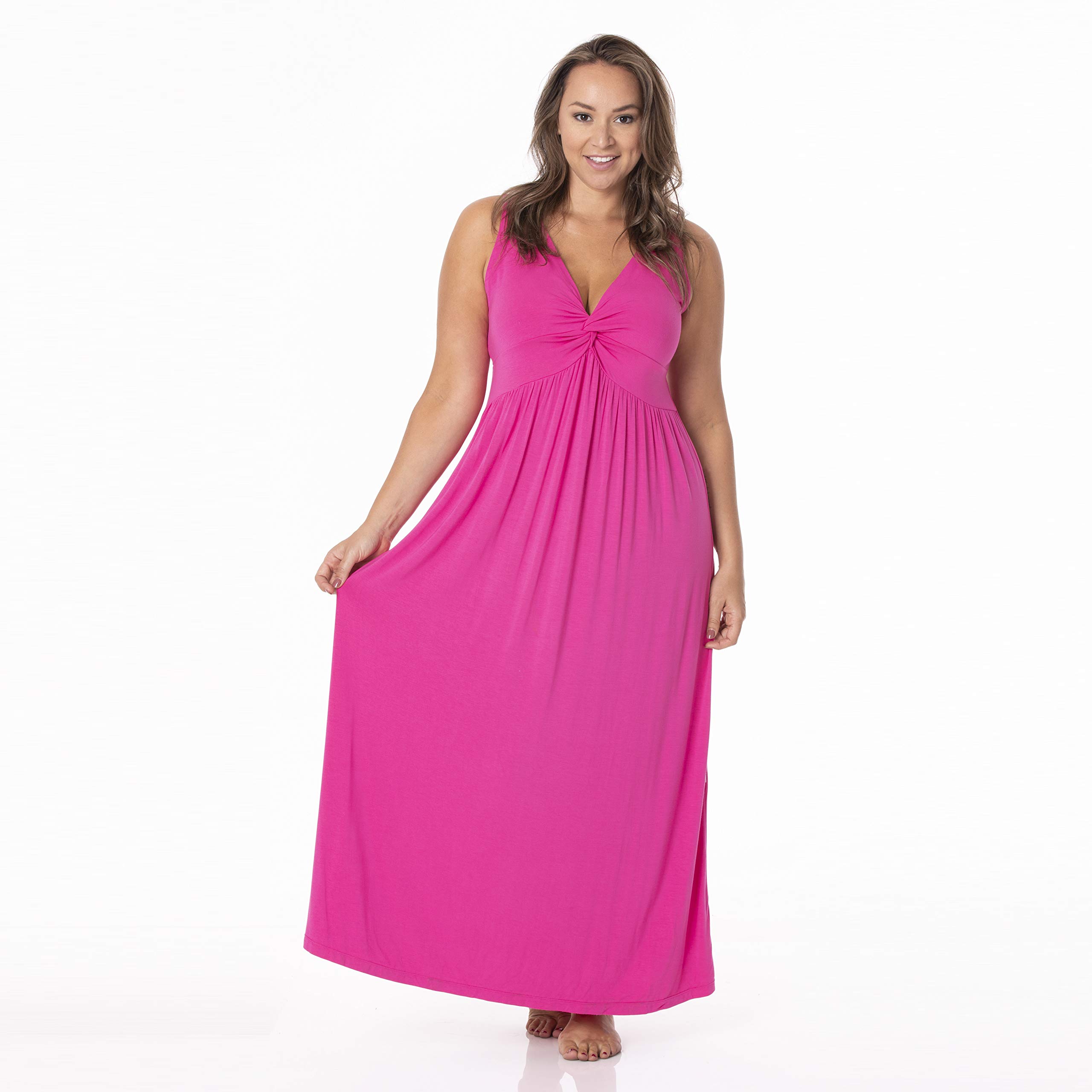 KICKEE Women's Solid Color Simple Twist Nightgown - Soft & Comfortable Sleepwear for Relaxing at Home or Traveling