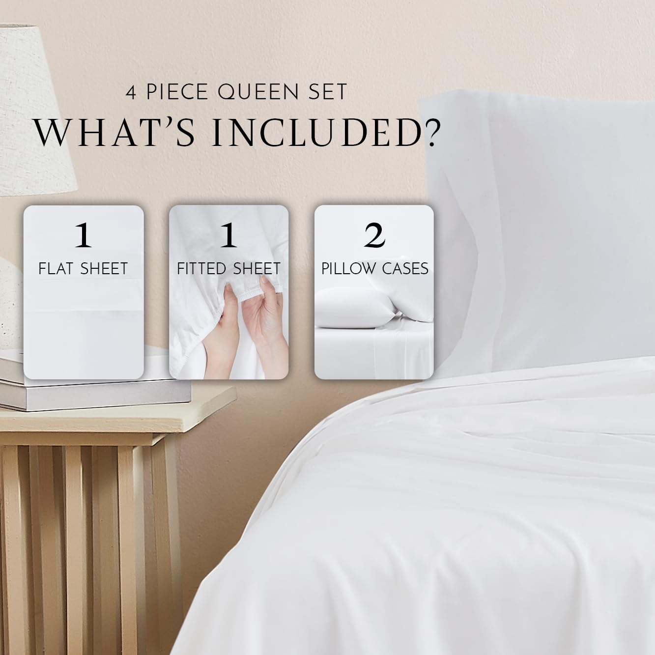 Luxury 100% Organic Cotton 4-Piece Queen Sheet Set - 144 Thread Count, Breathable & Soft, Arctic White - Perfect for Master Bedroom, Guest Room & Airbnb