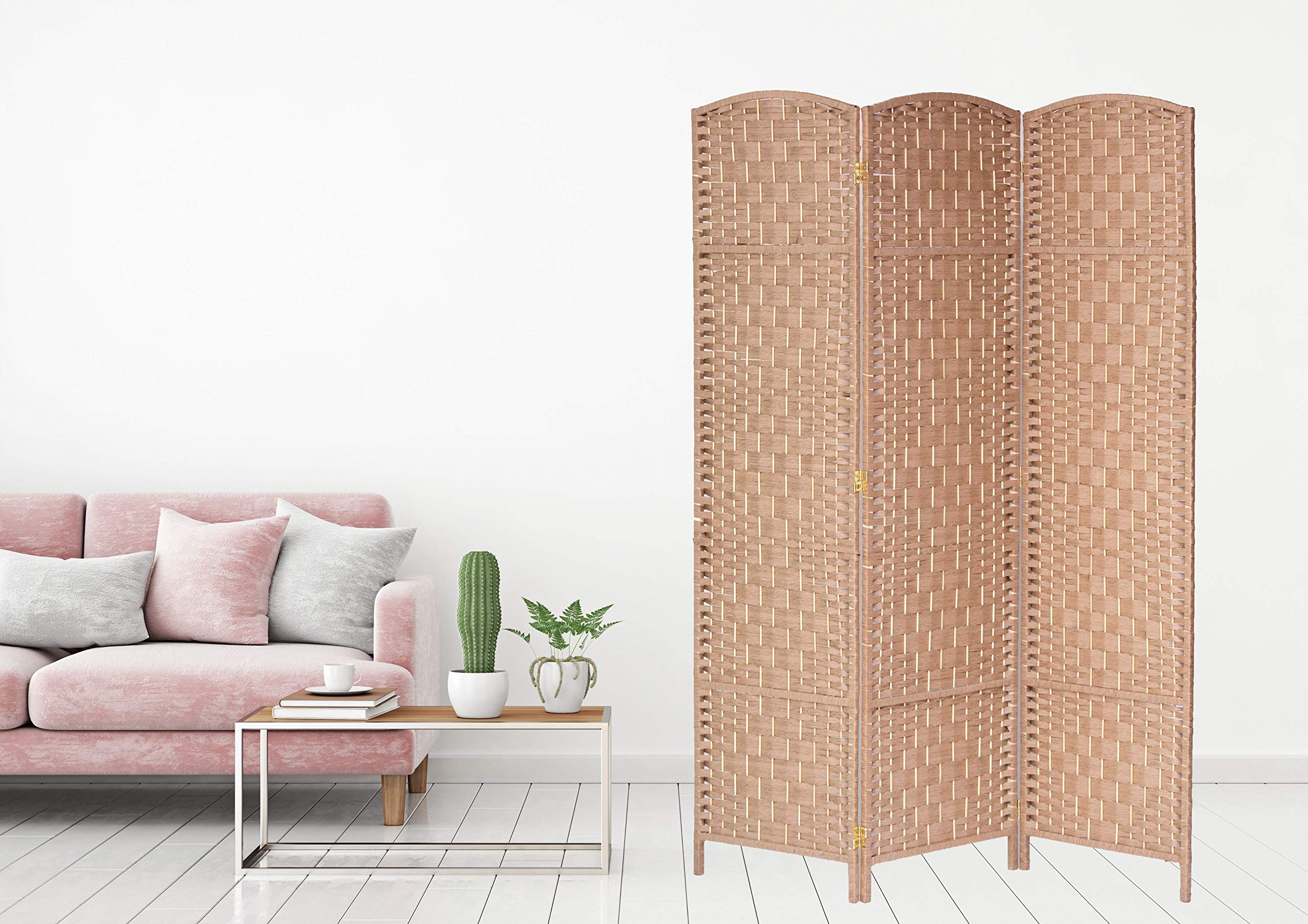 Legacy Decor 3-Panel Bamboo Fiber Room Divider - 5.9 ft Tall x 4.3 ft Wide Natural Weave Privacy Screen - Perfect for Home Office, Bedroom Partition, and Indoor/Outdoor Space Separation