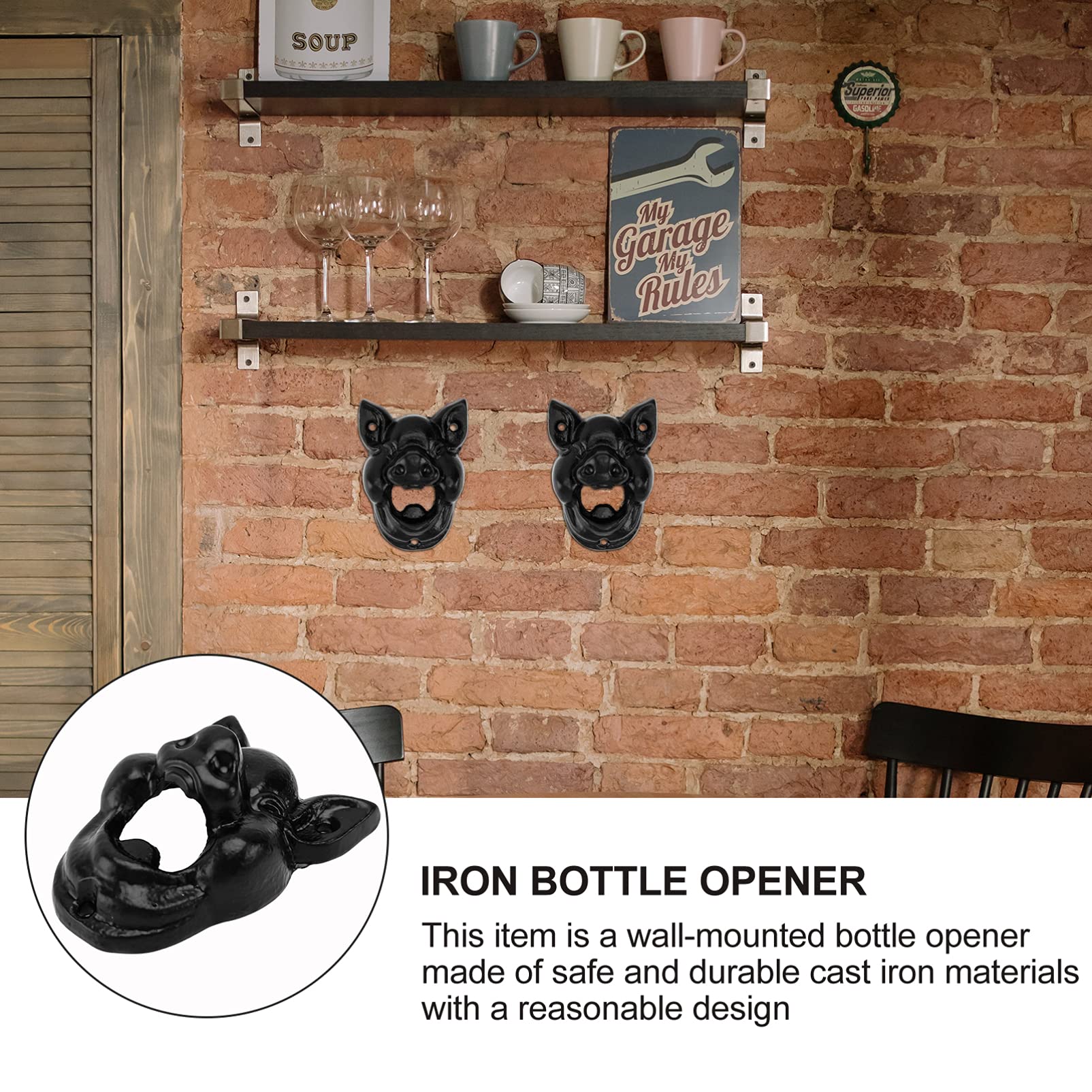 Vintage Cast Iron Pig Head Wall Mounted Bottle Opener - Animal Teeth Design Beer Cap Opener Tool for Bartenders - Perfect for Bars, KTV, Hotels, Housewarming Gifts & Home Kitchen Use (Black)