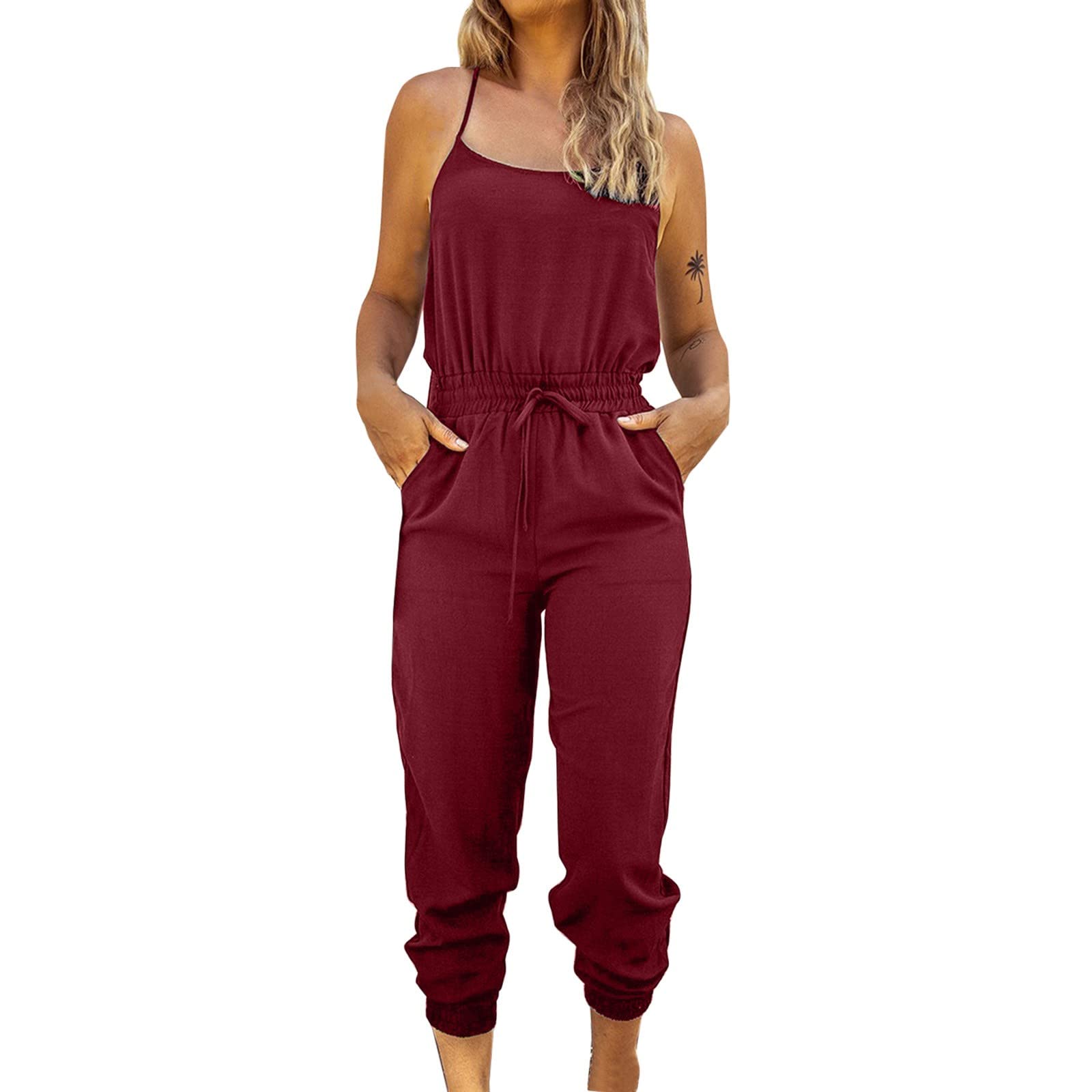 Women's Sleeveless Cotton Linen Overalls - Baggy Wide Leg Jumpsuit with Halter Neck | Summer Casual Outfit for Beach, Travel & Everyday Wear