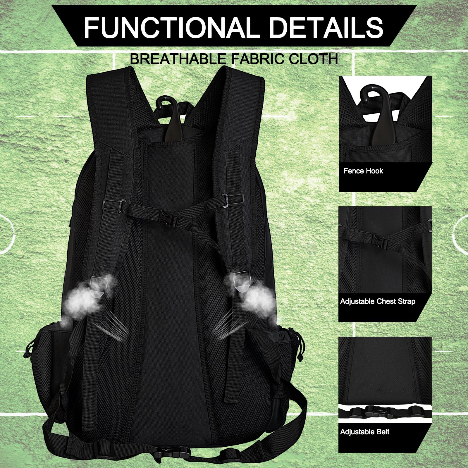 WOLT Lacrosse Backpack with Two Stick Holders - Large Durable Sports Bag for Lacrosse, Field Hockey & All Athletic Gear - Perfect for Games, Practice & Travel