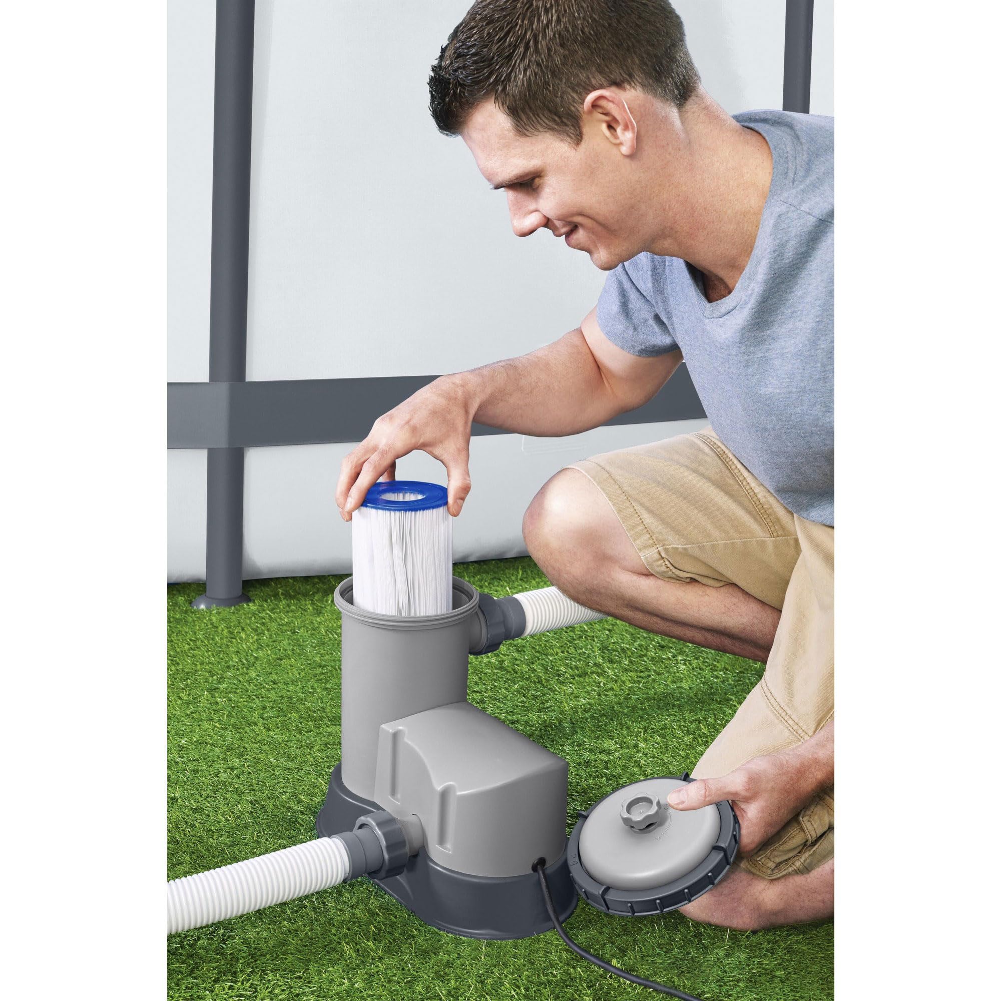 Bestway Flowclear 1500 GPH Above Ground Pool Pump with Automatic Timer - 120V Swimming Pool Filter System with Adapters | Perfect for Backyard Pools, Inflatable Pools & Water Circulation
