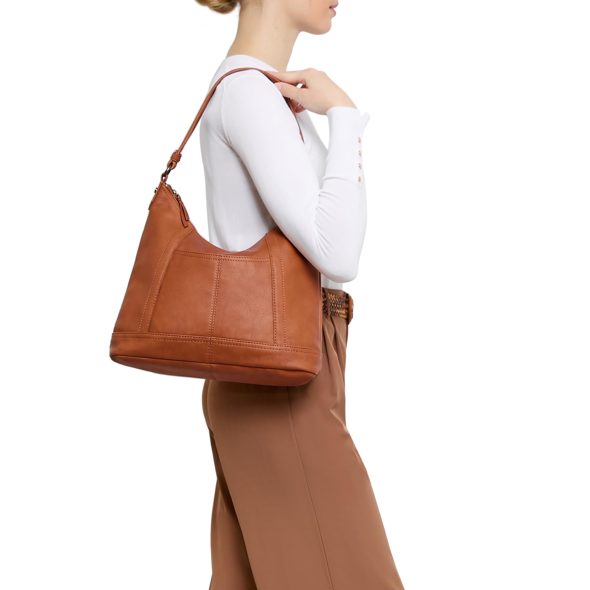 Premium American Leather Hudson Hobo Shoulder Bag for Women - Soft Genuine Leather Purse with Zippered Compartments & Slip Pockets - Perfect for Work, Travel & Everyday Use