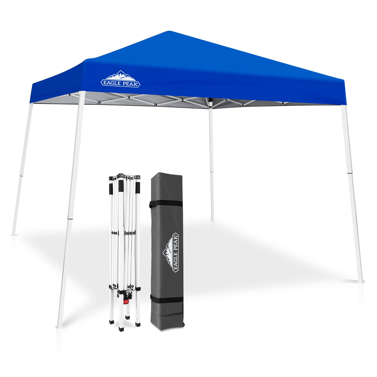 EAGLE PEAK 10x10 Slant Leg Pop-Up Canopy Tent - Easy One-Person Setup, Instant Outdoor Shade Shelter for Beach, Camping, Picnics & Sports Events - Portable Folding Canopy with 10x10 Base & 8x8 Top (Blue)
