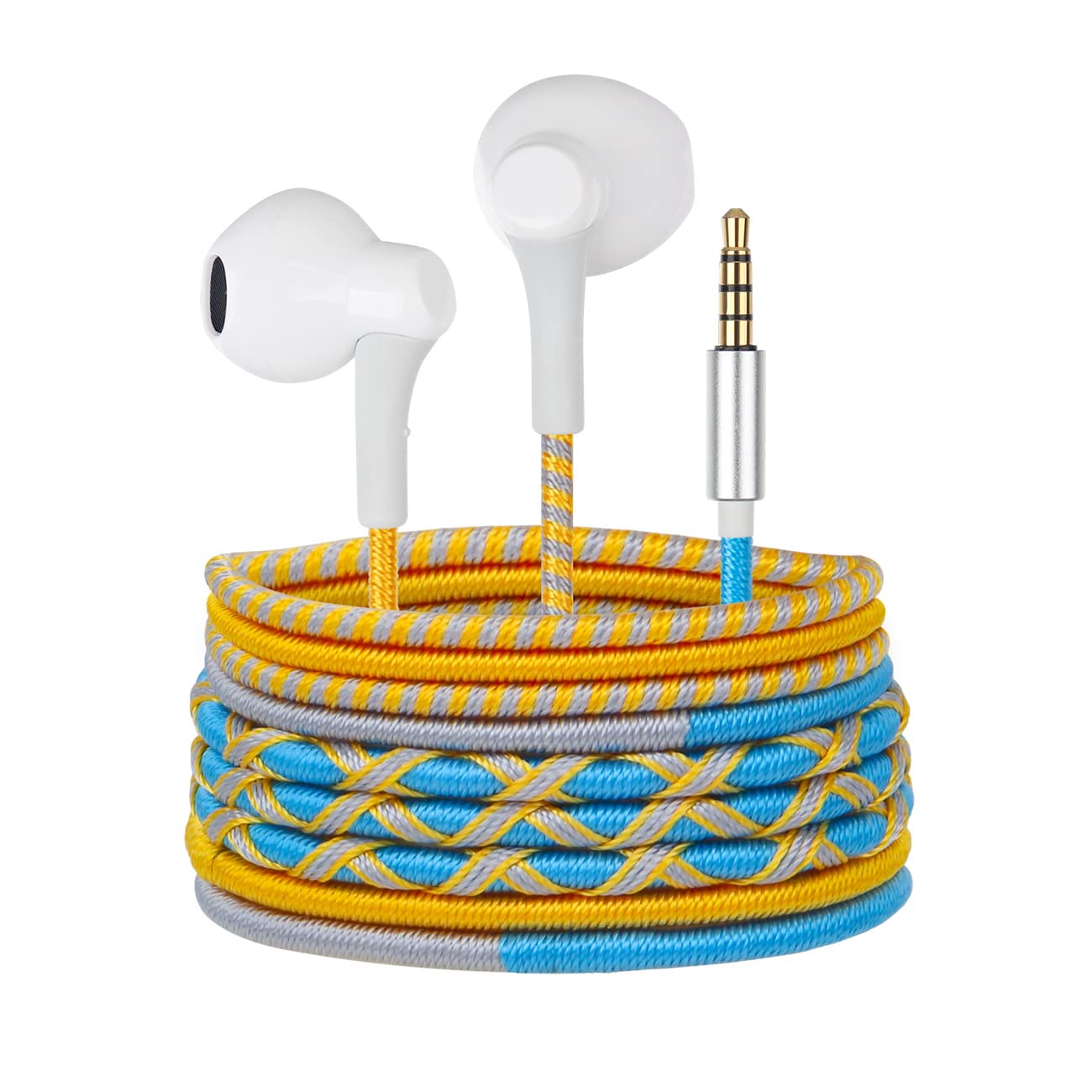 URIZONS Colorful Braided Unbreakable Wired Headphones for Kids - Tangle-Free In-Ear Earbuds with Mic, Compatible with iPhone & Samsung (Includes Protective Case) - Perfect for School, Travel & Gaming