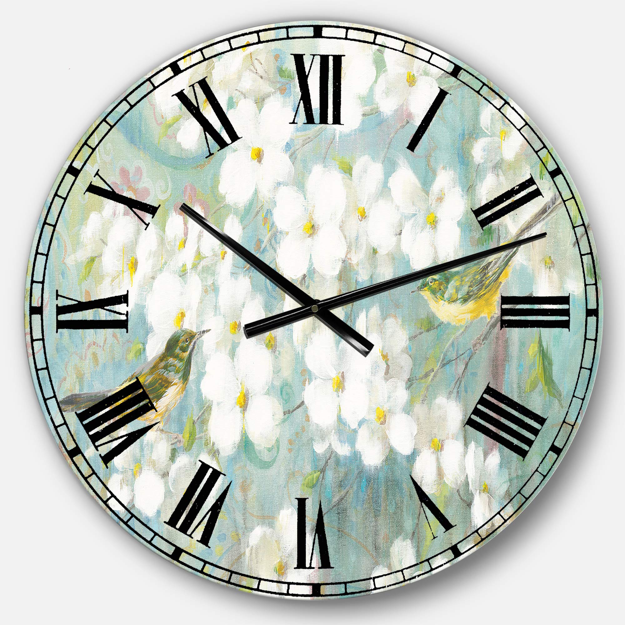 Designart Birds on Blossom Traditional Round Wall Clock - Metal Home Decor for Living Room, Bedroom & Office | Perfect for Nature-Inspired Interior Design & Gift Giving