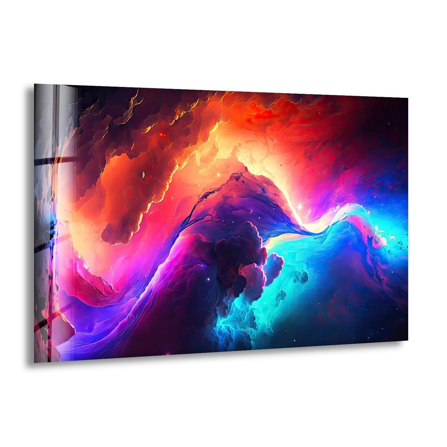 Stunning Colorful Galaxy Glass Wall Art - Handmade Space-Themed Home Decor for Living Room, Bedroom & Office - Perfect Gift for Astronomy Lovers