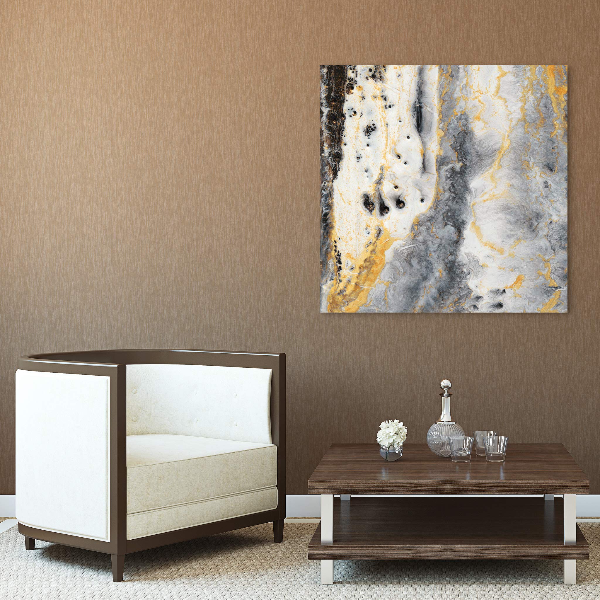Empire Bands of Gold Frameless Floating Tempered Glass Wall Art - 38x38 Inches, Ready to Hang - Modern Home & Office Decor for Living Room, Bedroom, Dining Area