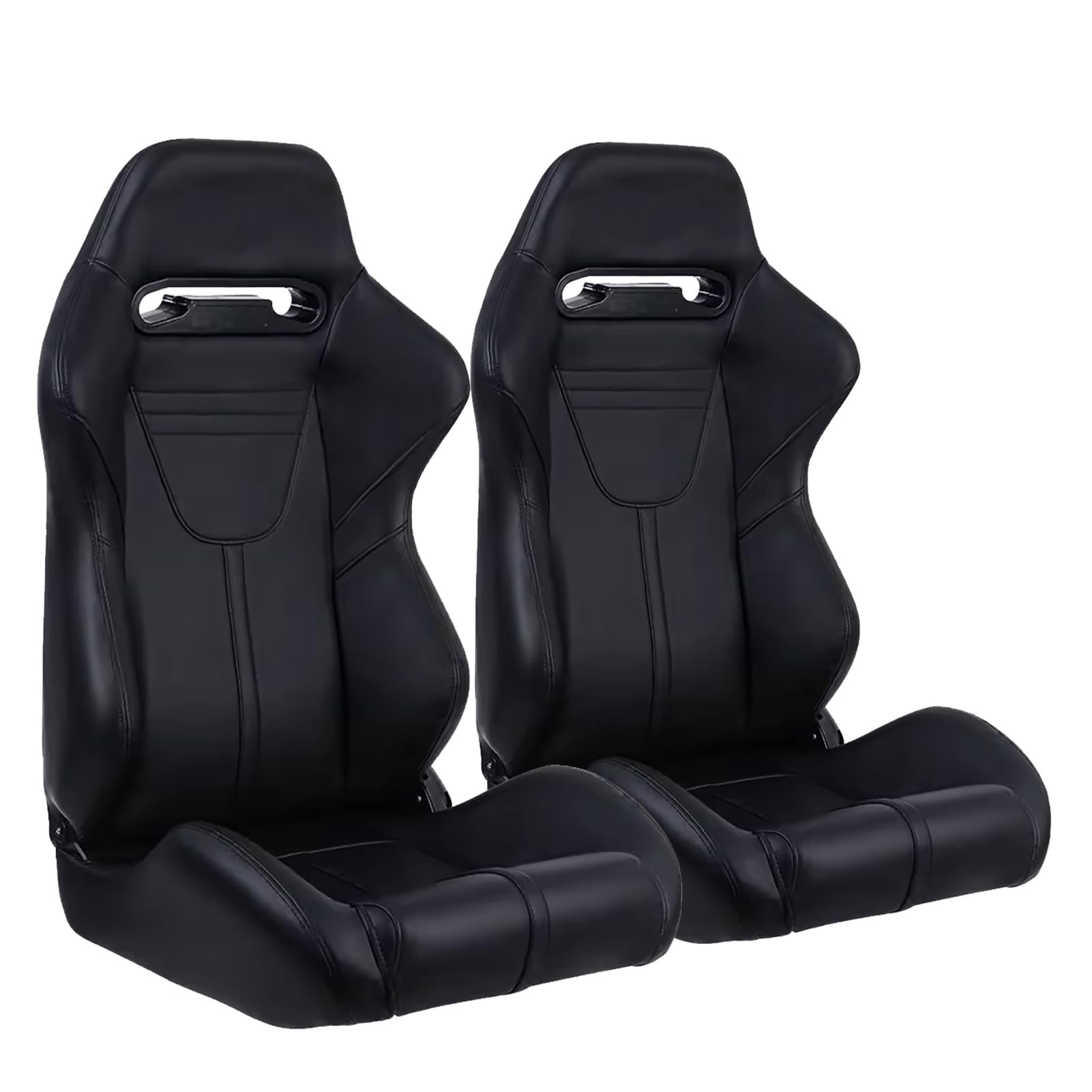 2-Piece PVC Leather Adjustable Racing Car Seats with Dual Sliders - Universal Bucket Seats for Sports Cars (Black) - Perfect for Racing Enthusiasts & Car Upgrades
