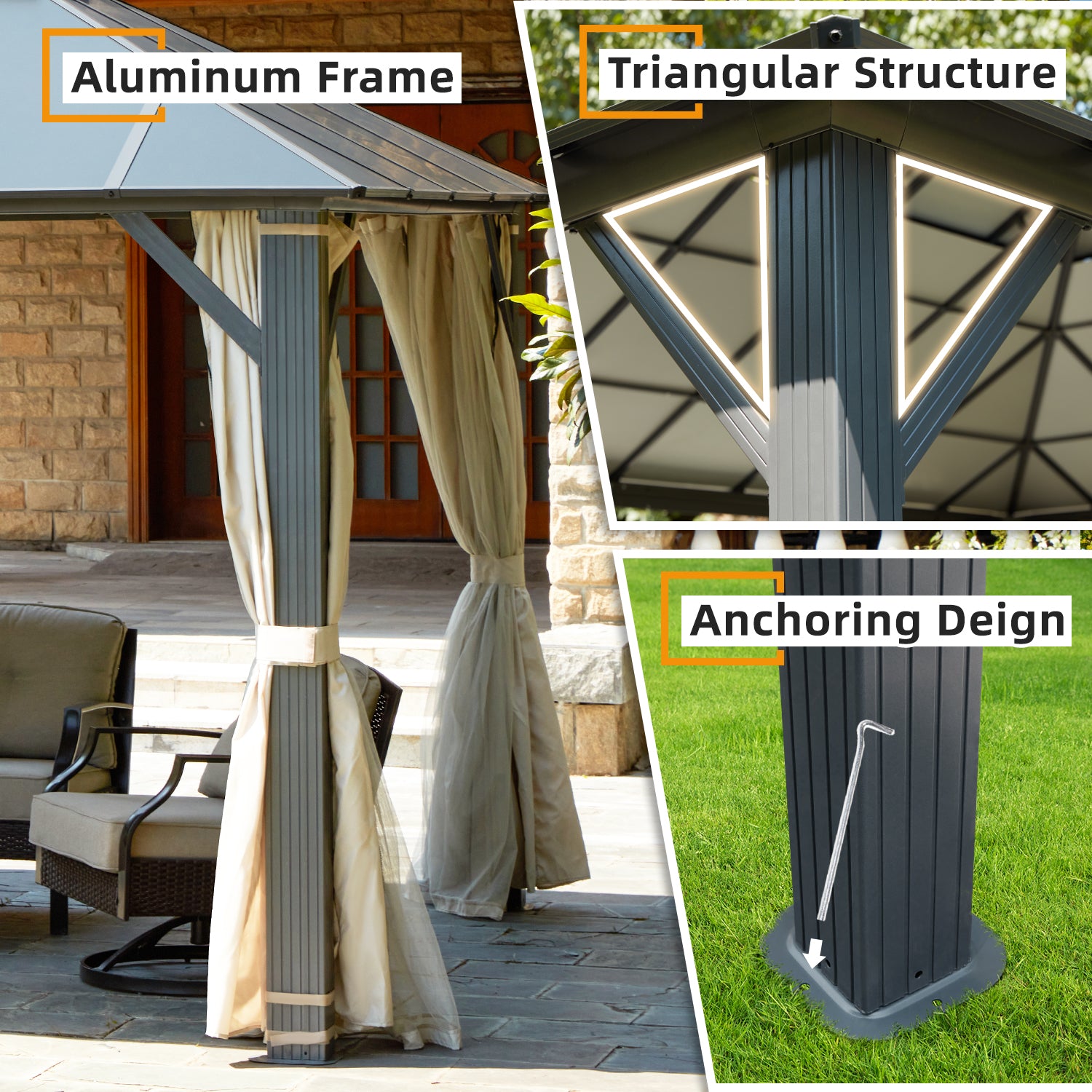 EROMMY 10X12 Hard Top Gazebo with Aluminum Composite Double Roof - Outdoor Patio Canopy for Backyard, Garden, and Poolside Relaxation