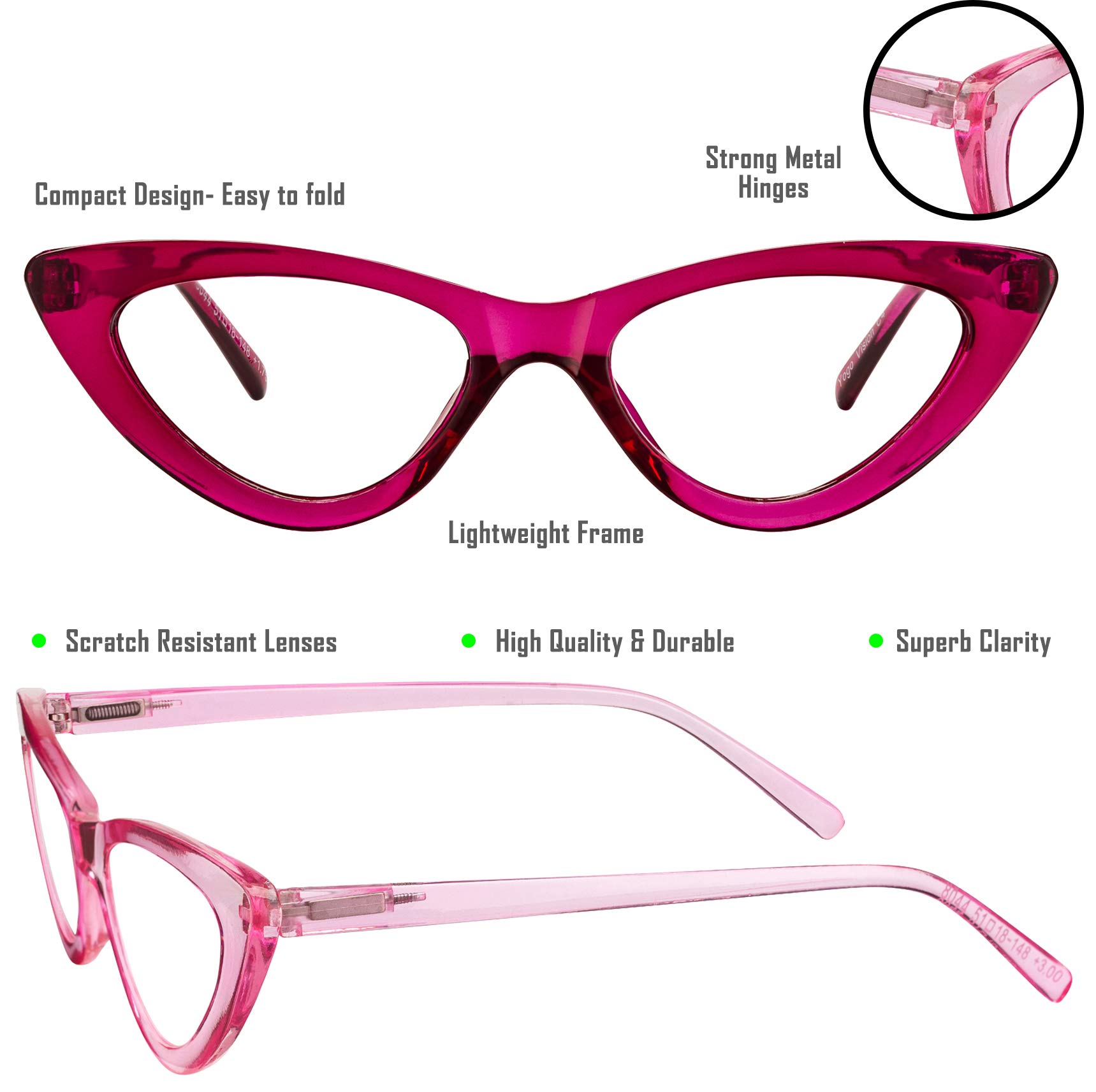 Yogo Vision Reading Glasses for Women - Stylish Cat Eye Eyeglasses with Lightweight Spring Hinge Frame | Perfect for Reading, Computer Work & Fashion Accessories