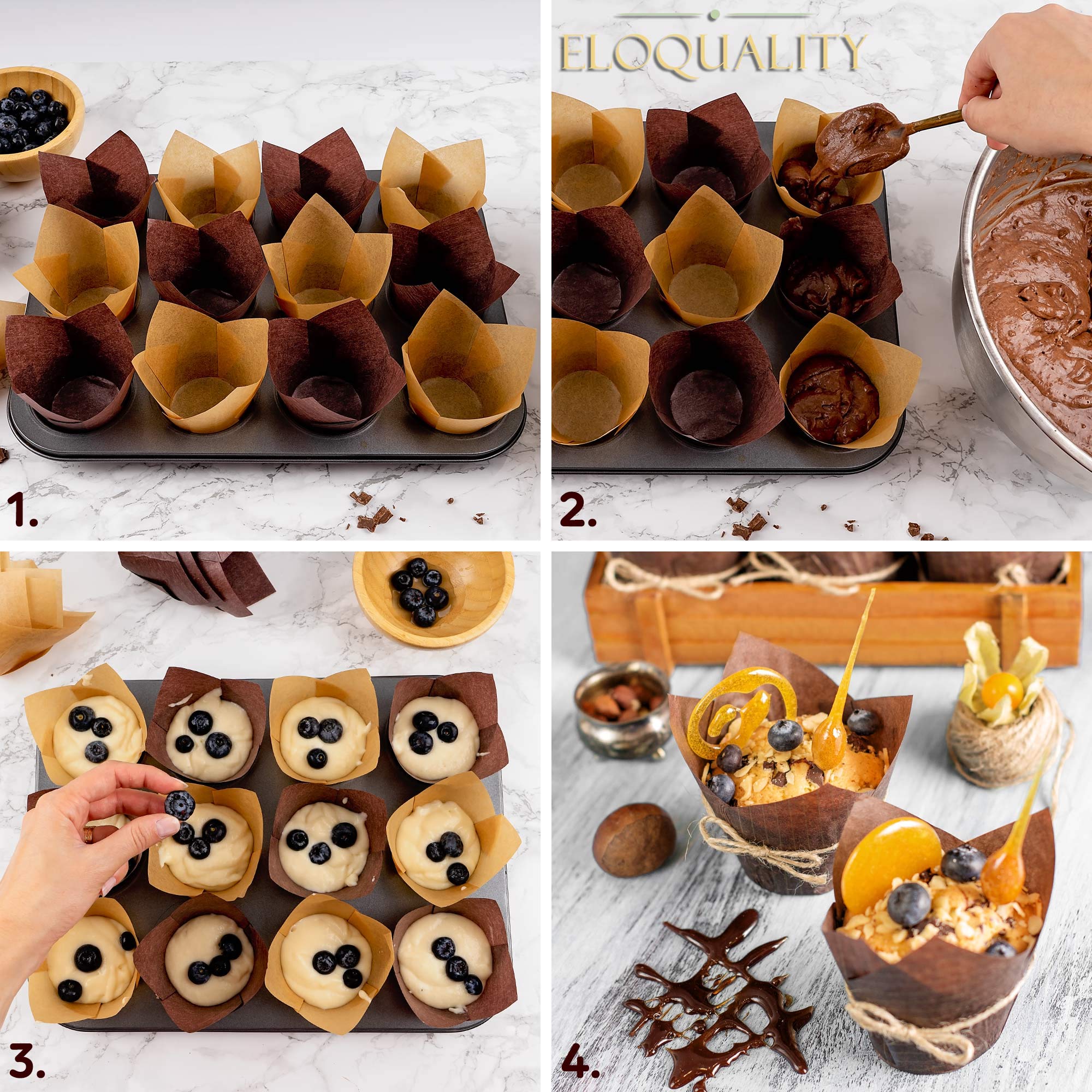 250-Pack Brown Greaseproof Tulip Baking Cups & Natural Parchment Liners - Premium Cupcake Wrappers for Muffins, Mini Snacks, Wedding & Birthday Parties (Ideal for Home Baking, Cafes & Catering Events)
