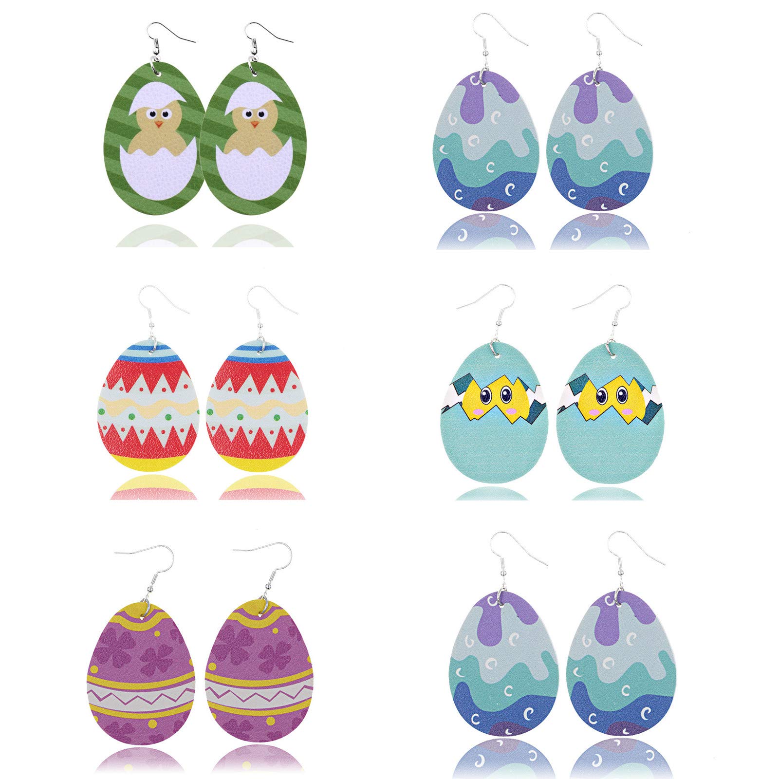 4-6 Pairs Easter Bunny Earrings for Women - Lightweight Faux Leather Drop Earrings with Egg Teardrop Design - Cute Easter Egg Print Holiday Jewelry Set - Perfect Easter Day Gift for Women & Girls - Great for Easter Parties, Egg Hunts & Spring Celebrations