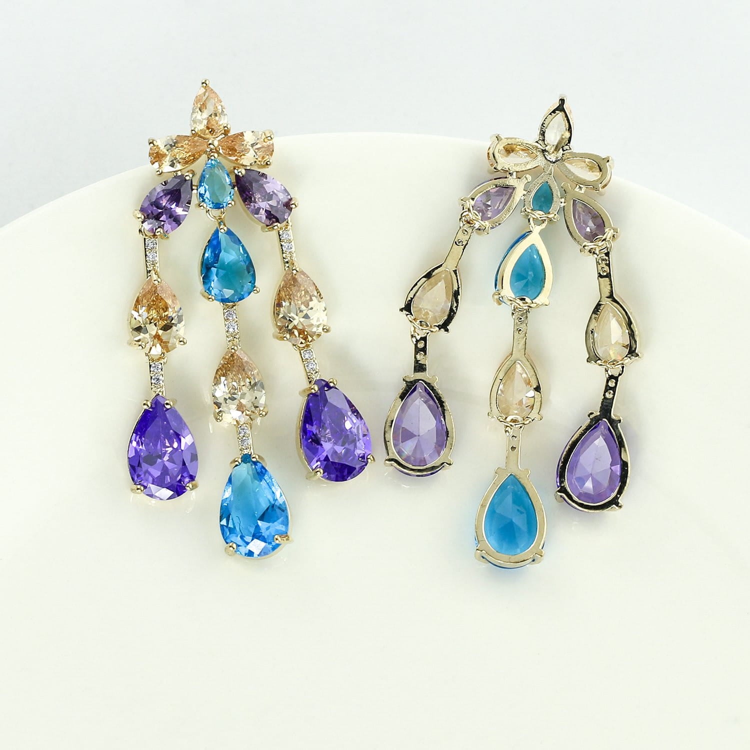 Cubic Zirconia CZ Copper Water Drop Dangle Earrings for Women - Elegant Crystal Jewelry for Parties, Weddings & Special Occasions