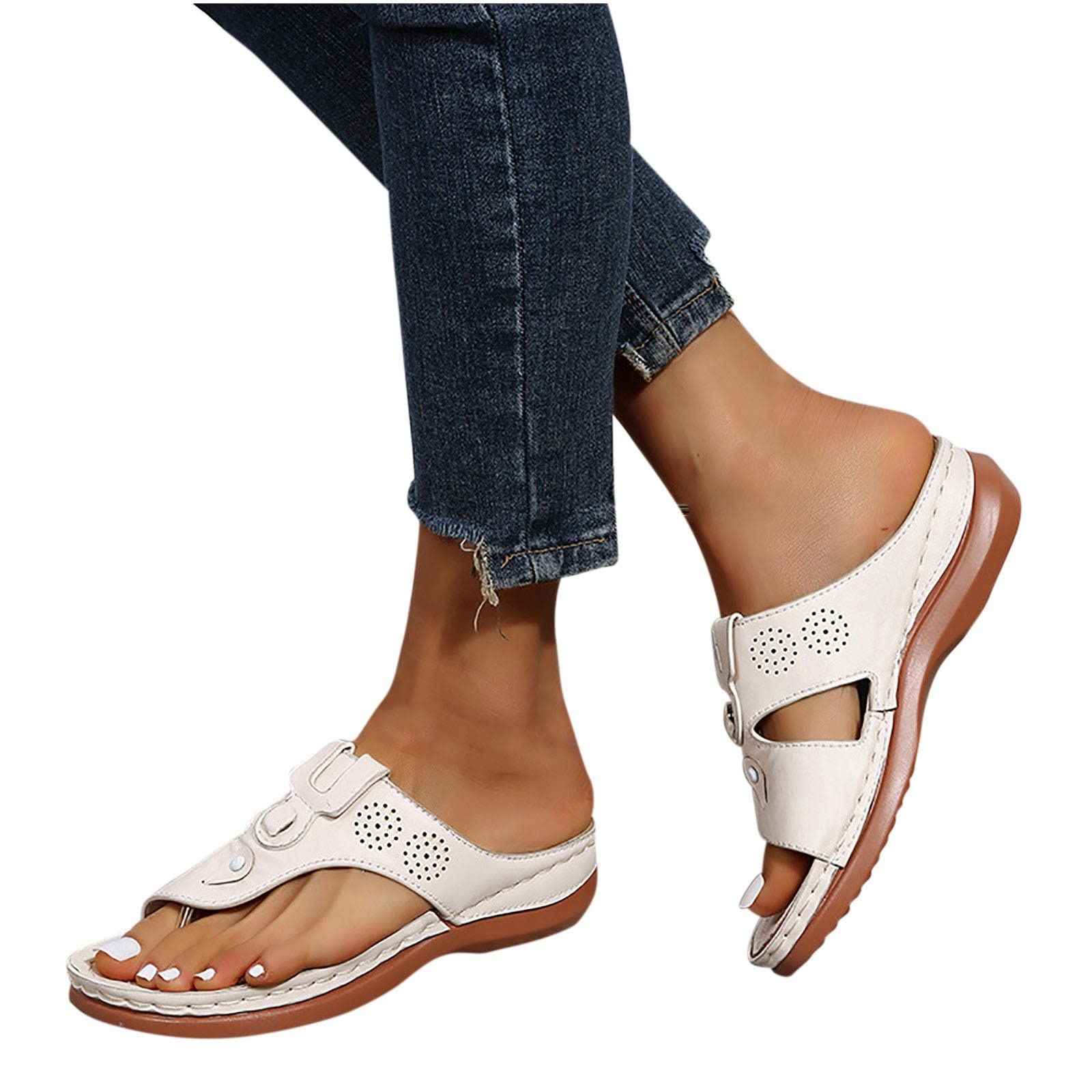Comfortable Women's Orthopedic Sandals with Bunion Corrector - Soft PU Leather Platform Flip Flops for Casual Wear & Home Slippers | Perfect for Walking, Travel & Relaxation