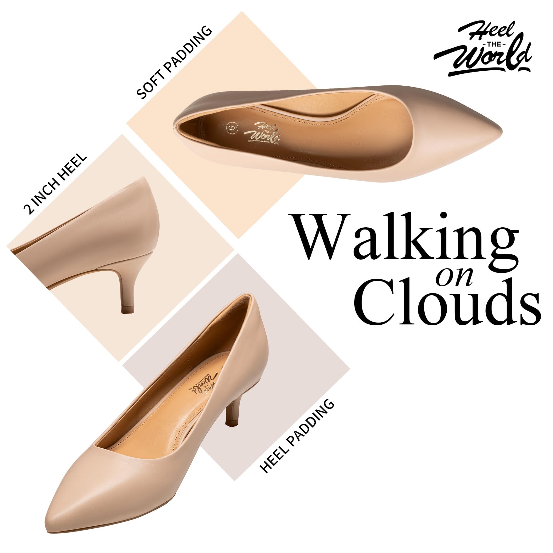 Heel The World Women's Pumps - 2 Inch Kitten Heels in Black, Nude, White, Gold & Brown | Comfortable Work Shoes for Office, Wedding & Special Occasions