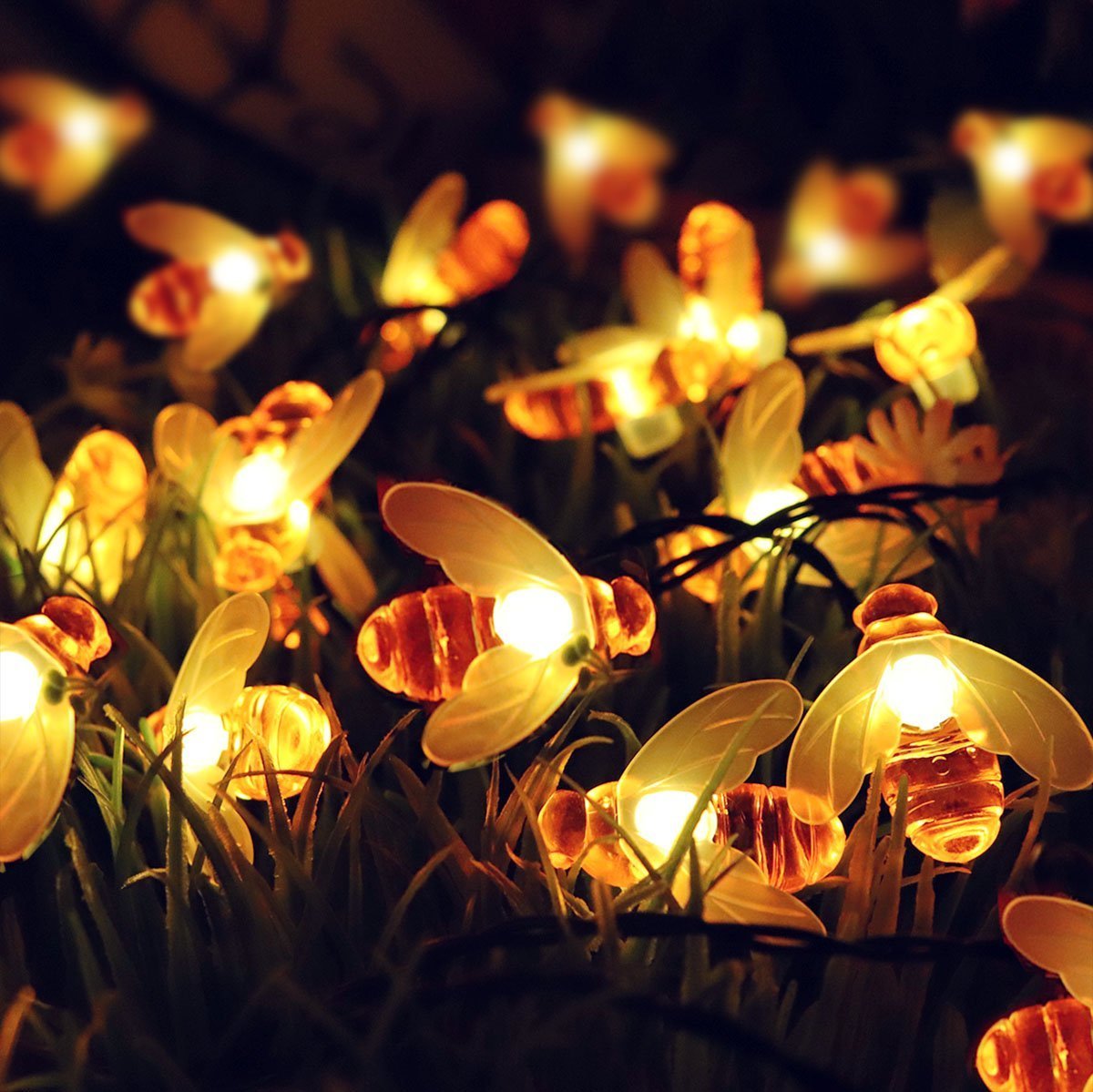 Honeybee Solar String Lights - 20FT Waterproof 30LED Bumble Bee Shaped Solar Powered Fairy Lights for Outdoor Garden, Patio, Yard, Summer Party, Wedding & Christmas Decorations (Warm White) | Perfect for Backyard, Porch, Fence, Tree & Holiday Lighting