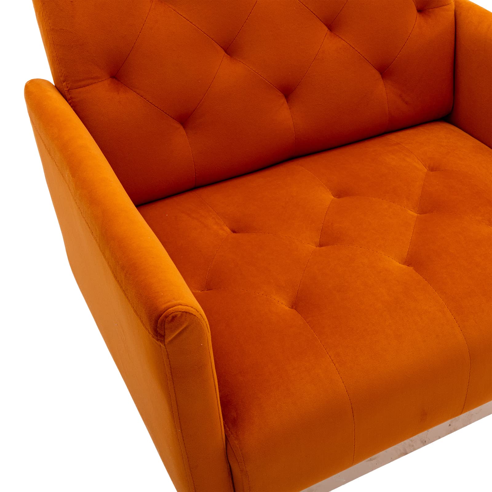 Modern Velvet Accent Chair with Gold Metal Feet - Comfortable Single Sofa Chair for Living Room, Bedroom, Office & Small Spaces - Perfect as TV Armrest Seat & Coffee Chair (Orange)