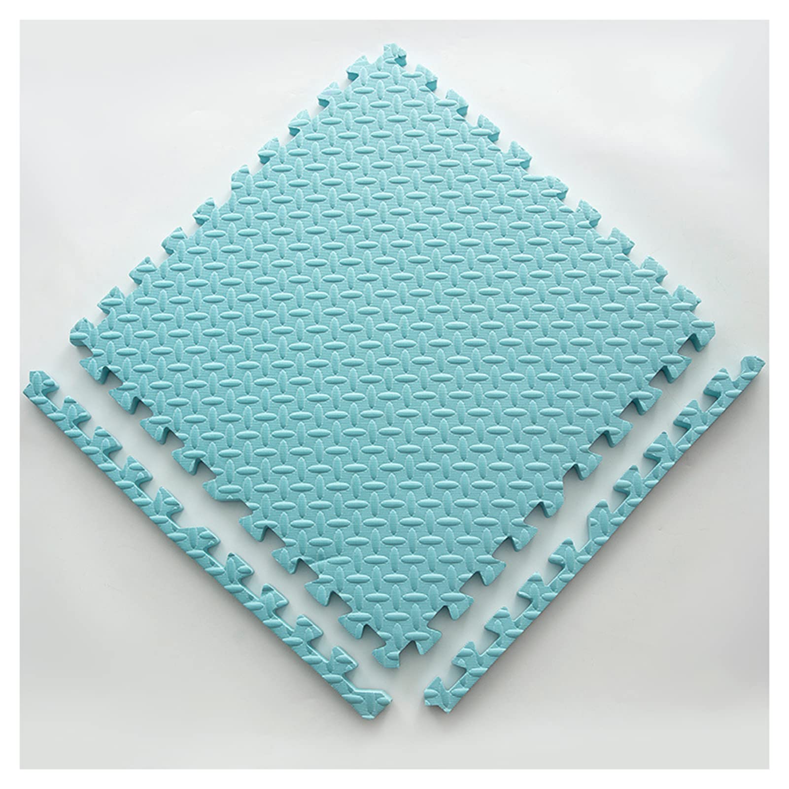 Interlocking Carpet Foam Mats - Soft 24x24 Inch Square Floor Tiles, 1/2 Inch Thick Non-Slip Puzzle Exercise Mat with Border for Kids Playroom, Gym, Living Room & Bedroom - Light Blue (12 Pack)