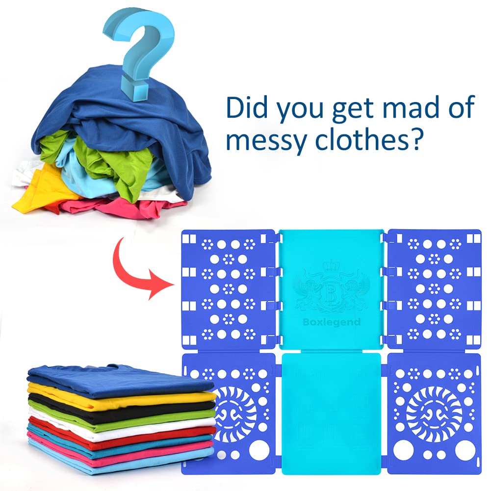 BoxLegend Version 3 Shirt Folding Board - Durable Plastic Laundry Organizer for T-Shirts & Clothes - Perfect for Adults & Kids (Blue & Turquoise) - Ideal for Home, Travel & Closet Organization
