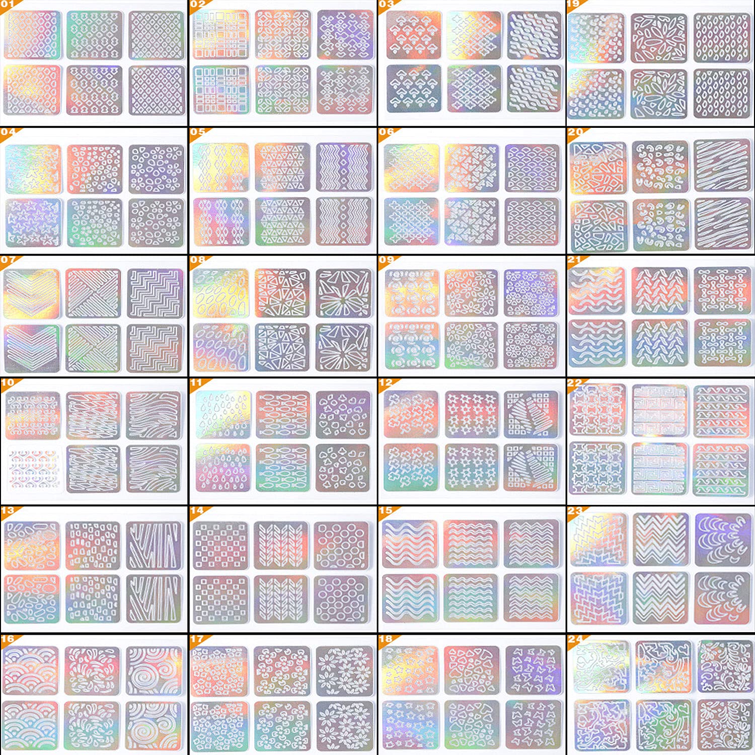 24 Sheets Holographic Glitter Nail Art Stickers - Floral, Leaf & Heart Designs for Manicure Decoration | DIY Nail Art Supplies for Women | Perfect for Home, Salon & Party Nail Styling