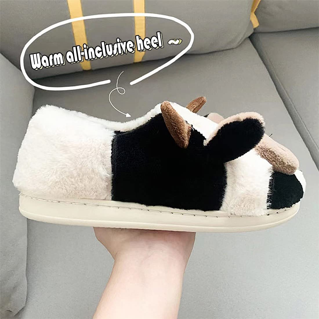**NIBESSER Fluffy Cow Slippers for Women - Plush Kawaii Animal House Shoes, Cute Cartoon Home Slippers, Warm Winter Indoor Slippers for Girls & Men - Perfect for Cozy Nights & Gifts**