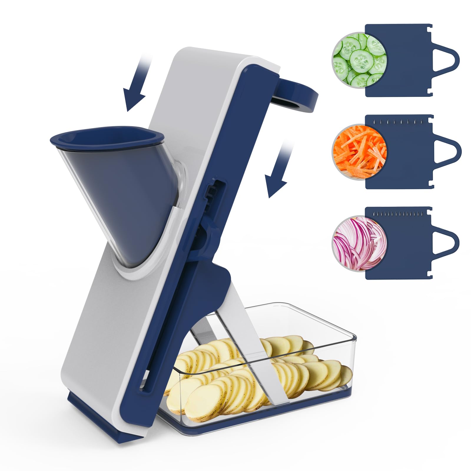 Premium Mandoline Slicer for Kitchen - 5-in-1 Vegetable Food Chopper & Cucumber Slicer with Detachable Blades | Easy to Clean & Safe Kitchen Gadget (White & Blue) | Perfect for Salads, Meal Prep & Healthy Cooking