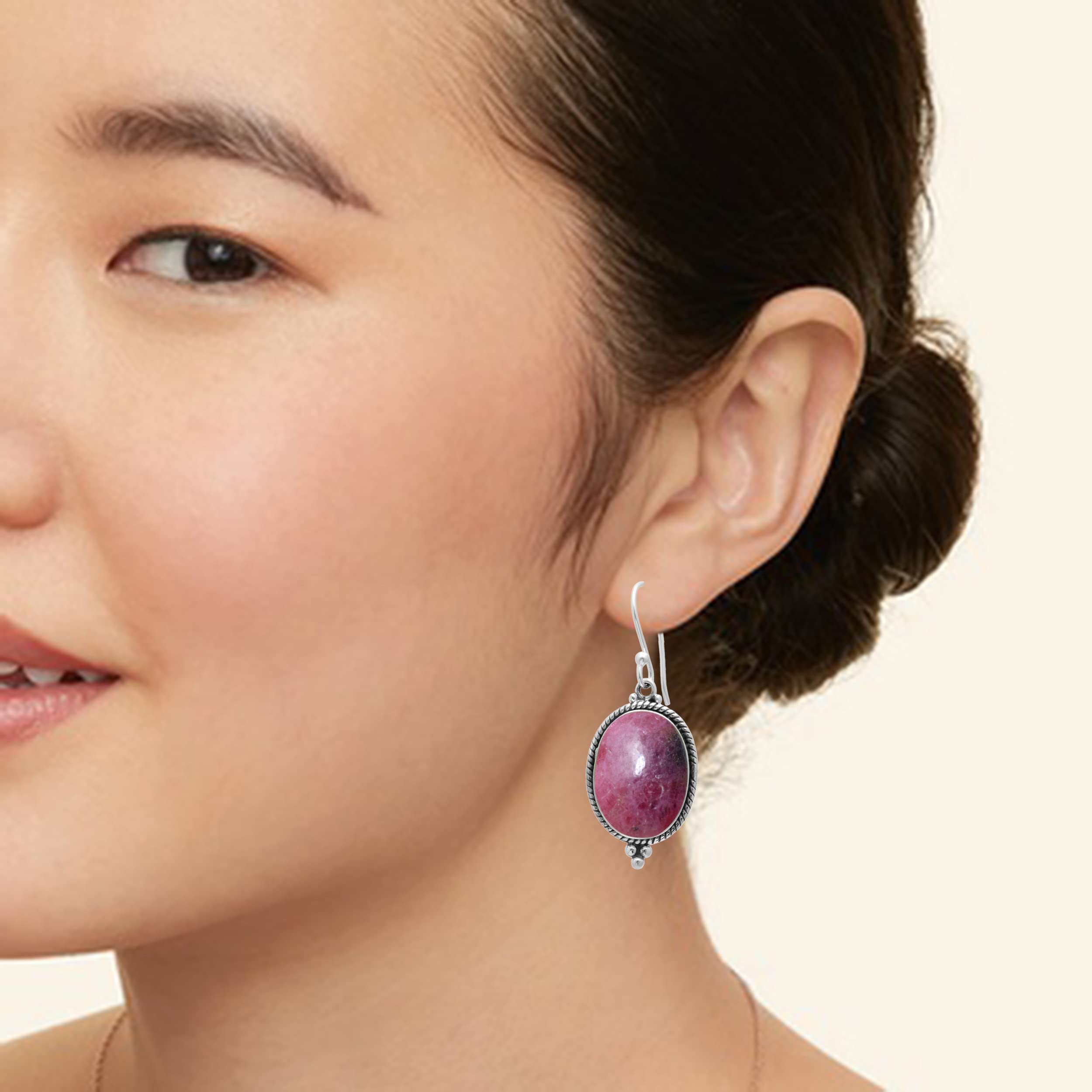 Veracity Jewelry Rhodonite Earrings for Women - 925 Sterling Silver Pink Gemstone Stud Earrings - Handmade Rhodonite Jewelry Gift for Her - Perfect for Valentine's Day, Anniversary & Special Occasions
