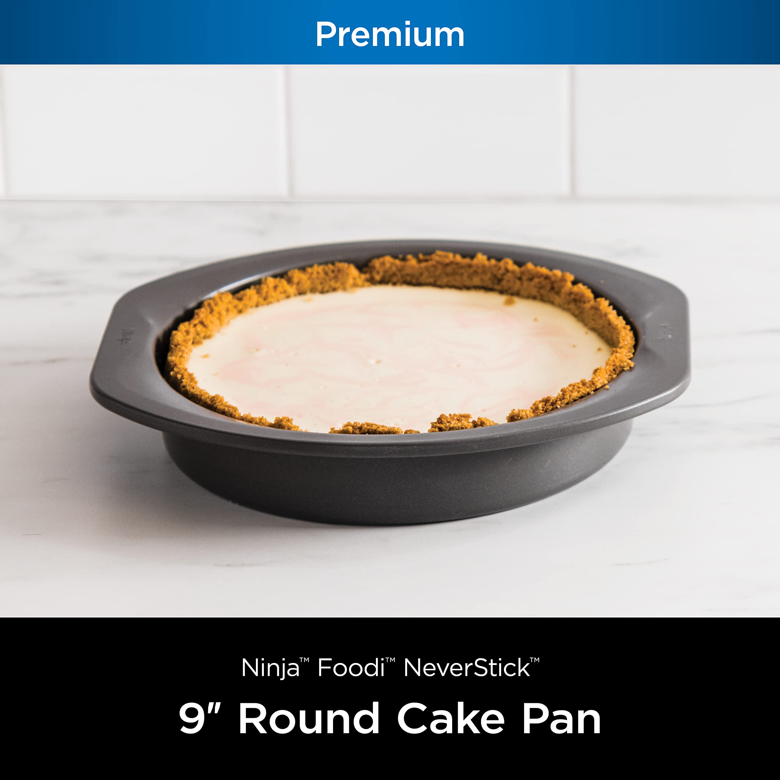 Ninja B30309 Foodi NeverStick Premium 9-Inch Round Cake Pan - Nonstick, Oven & Dishwasher Safe up to 500°F (Grey) - Perfect for Baking Cakes, Pies & Desserts at Home