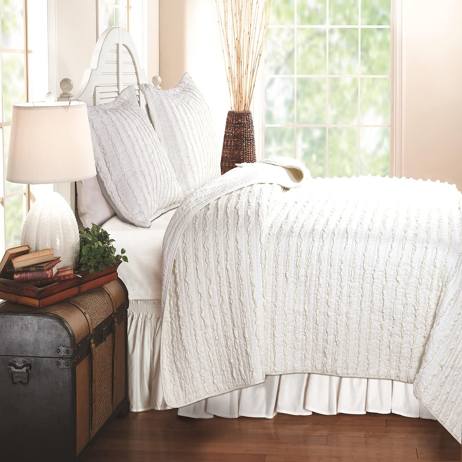 Greenland Home Fashions Ruffled 3-Piece Quilt Set - Full/Queen Size Bedding, Soft & Stylish Bedspread for Cozy Bedroom Decor | Perfect for Master Bedroom, Guest Room & Dorm