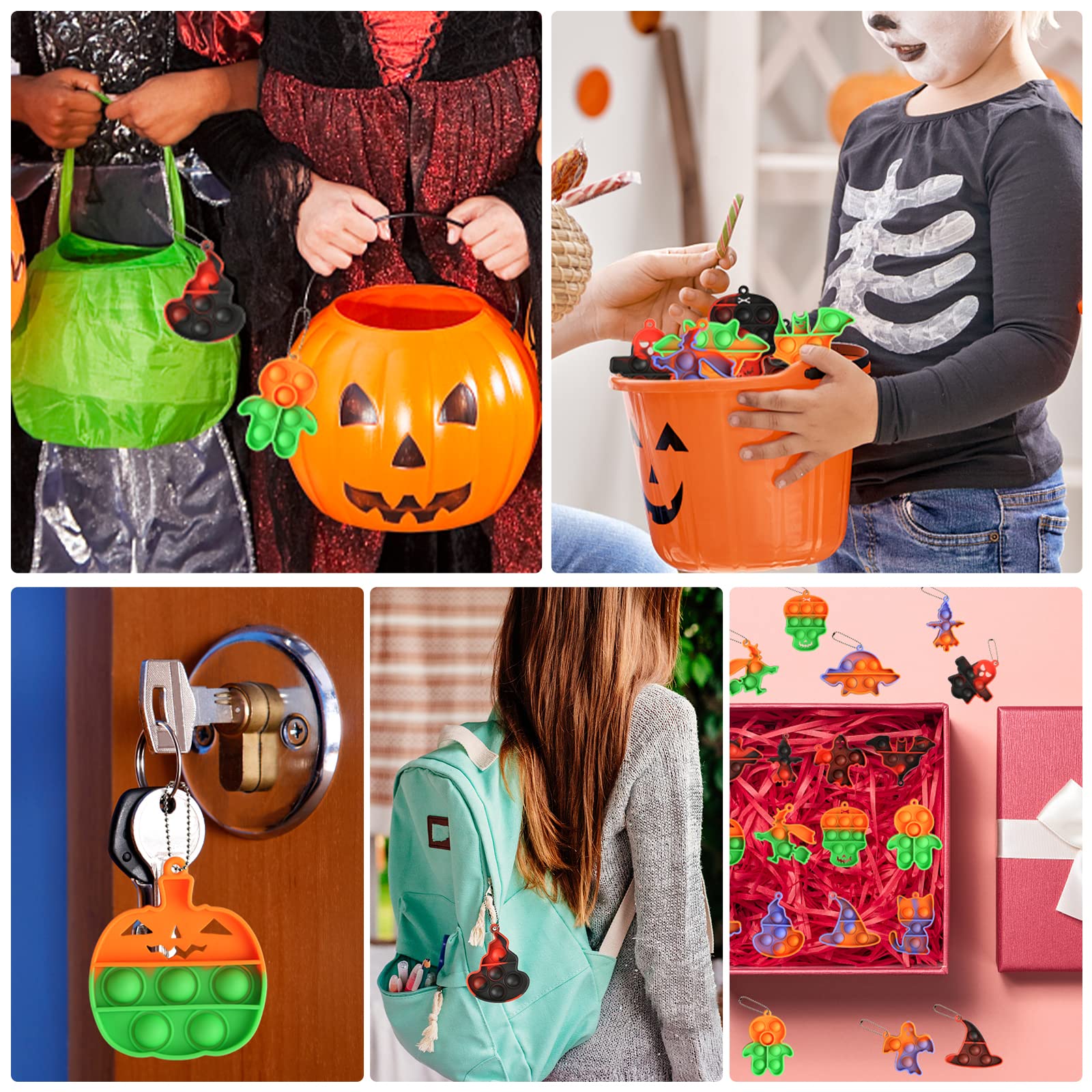 Halloween Mini Pop Keychain Fidget Toys - 36 PCS Stress Relief Sensory Pack for Kids | Halloween Party Favors, Gifts & Supplies | Perfect for Trick-or-Treat Goodie Bags, Classroom Prizes & Sensory Play
