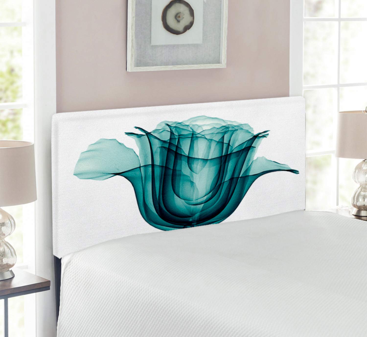 Ambesonne Floral Headboard - X-ray Rose Flower Print Upholstered Metal Bed Headboard with Memory Foam, Twin Size, Teal & White - Perfect for Romantic Bedroom Decor & Nature-Inspired Home Design