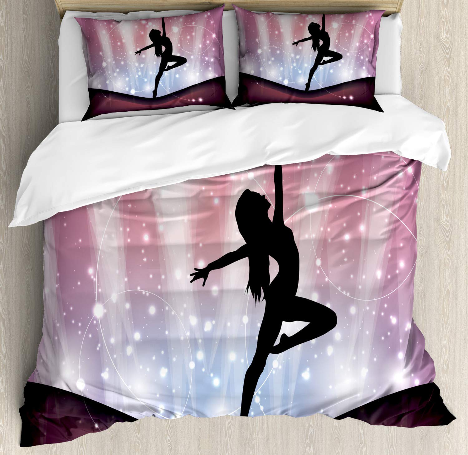 Ambesonne Contemporary Duvet Cover Set - Ballerina Silhouette on Abstract Art Backdrop, 3-Piece Queen Size Bedding with 2 Pillow Shams, Multicolor | Perfect for Ballet Lovers' Bedroom Decor & Dance Studio Themed Spaces