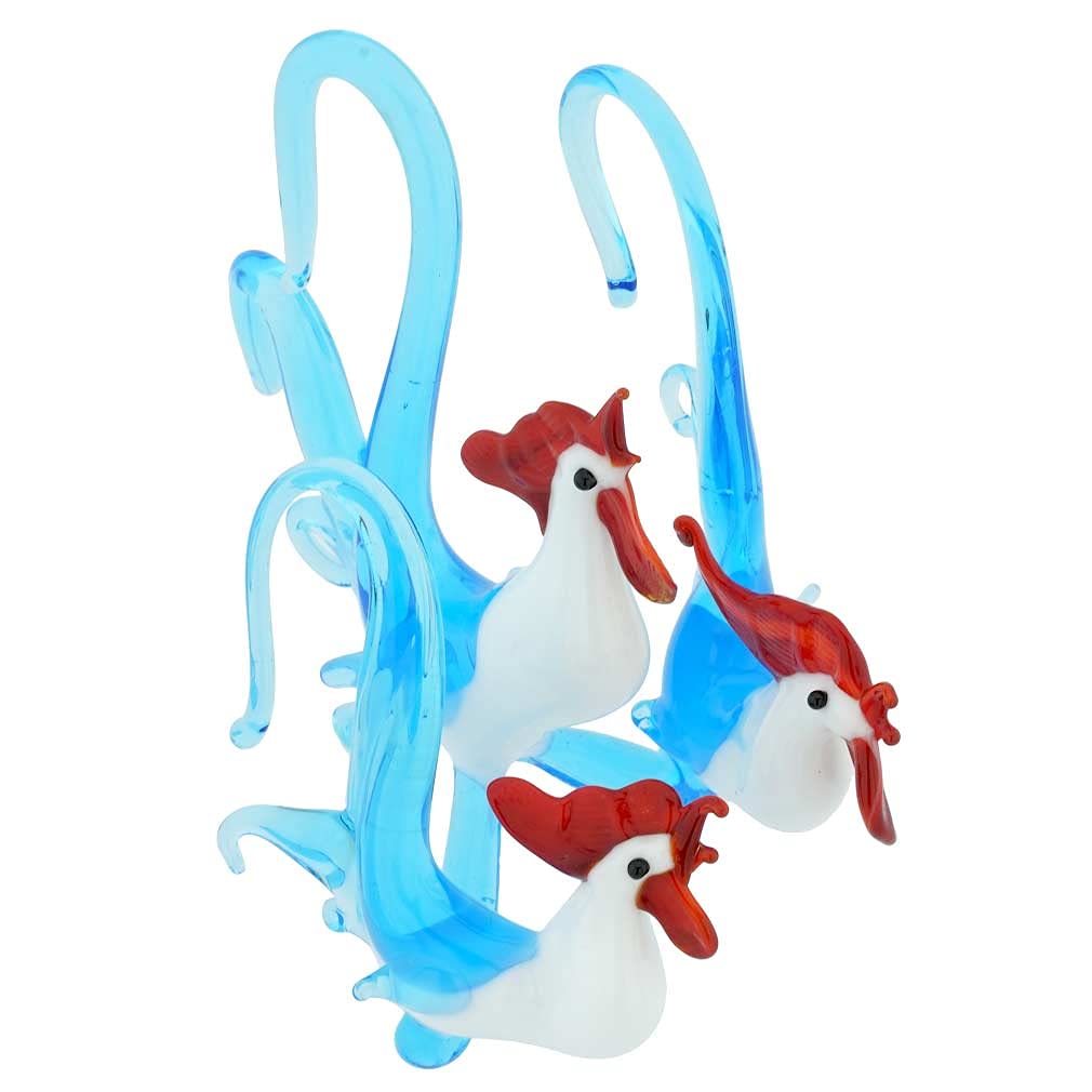 Authentic Murano Glass Rooster Trio from Venice - Handmade Italian Art Glass Decor for Kitchen, Dining Table & Home