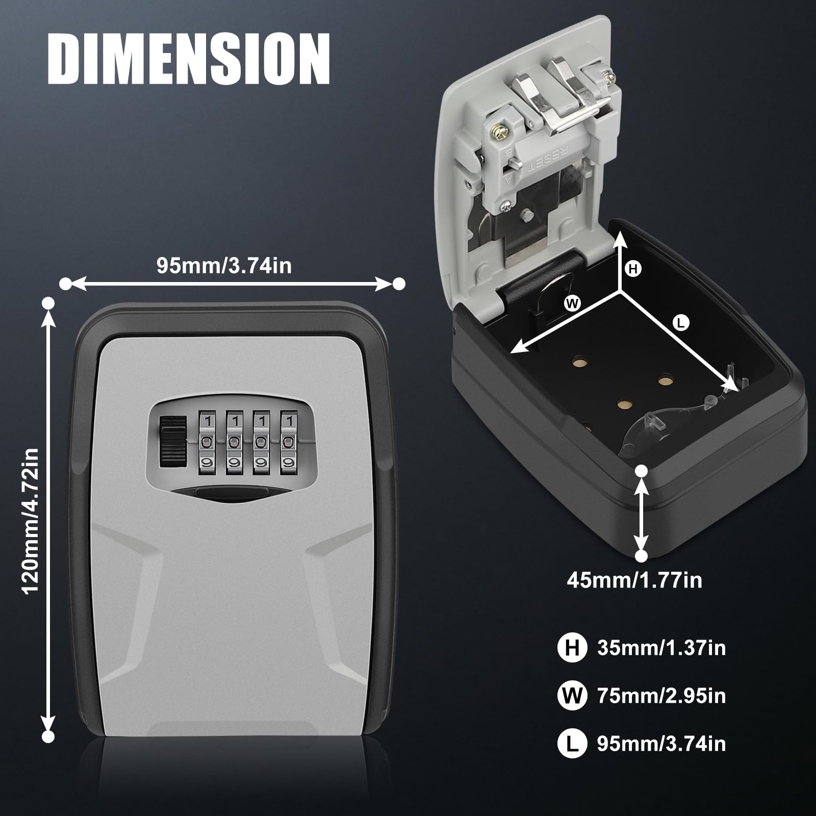 4-Digit Combination Key Lock Box - Waterproof Portable Key Safe for House, Garage & Office - Wall Mounted Outdoor Key Storage with Secure Code Lock (Grey) - Perfect for Home Security, Vacation Rentals & Property Management